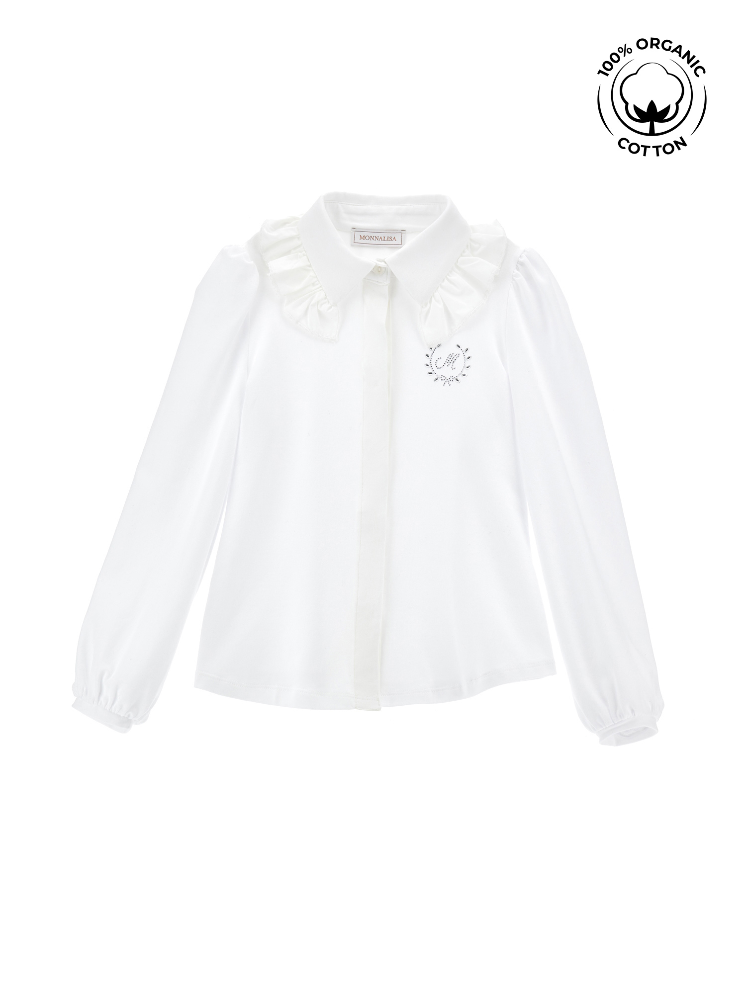 Monnalisa Camicia stretch cotone organico strass
