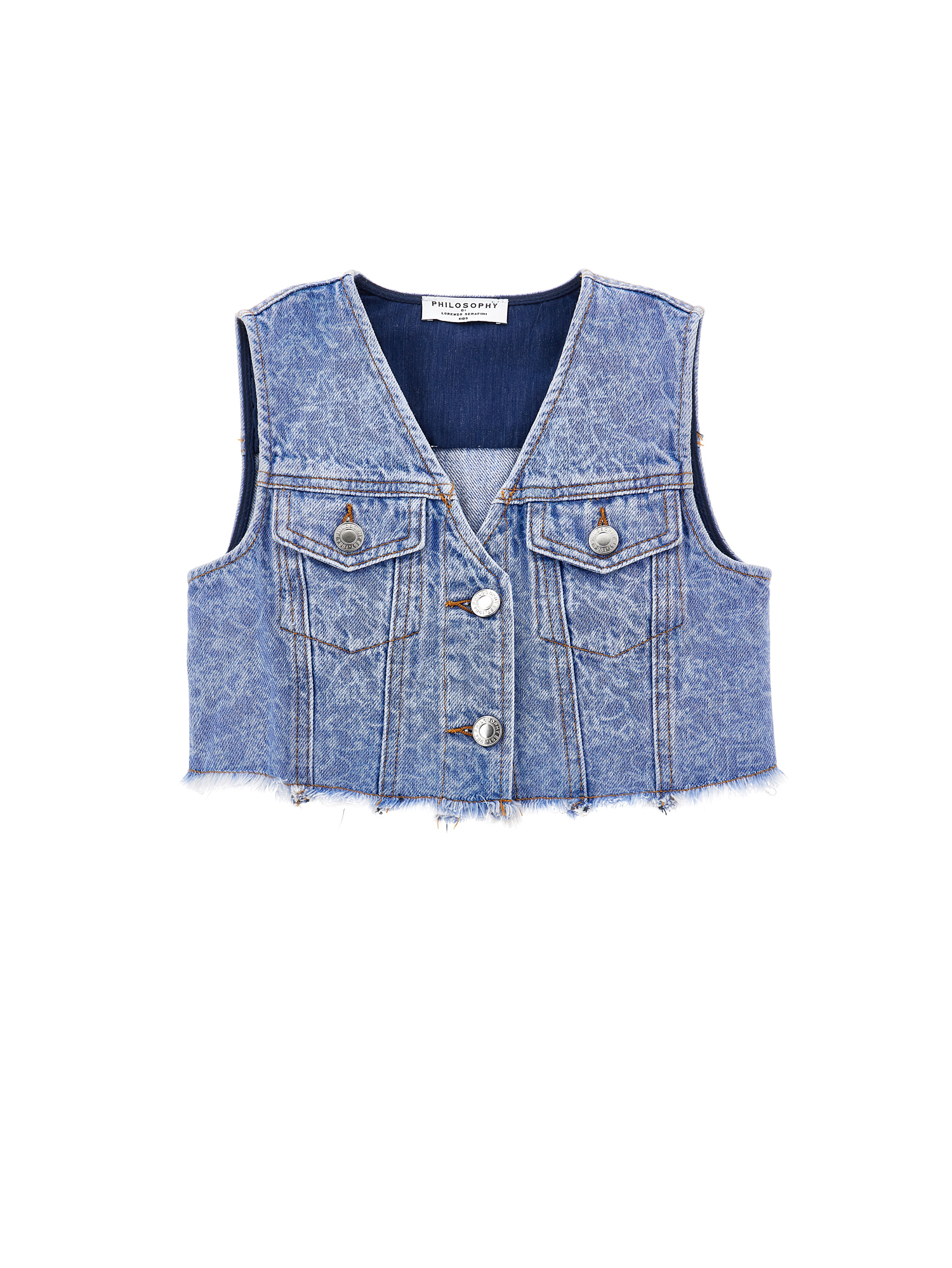 Philosophy Di Lorenzo Serafini Philosophy Kids  Denim Vest With Frayed Hem