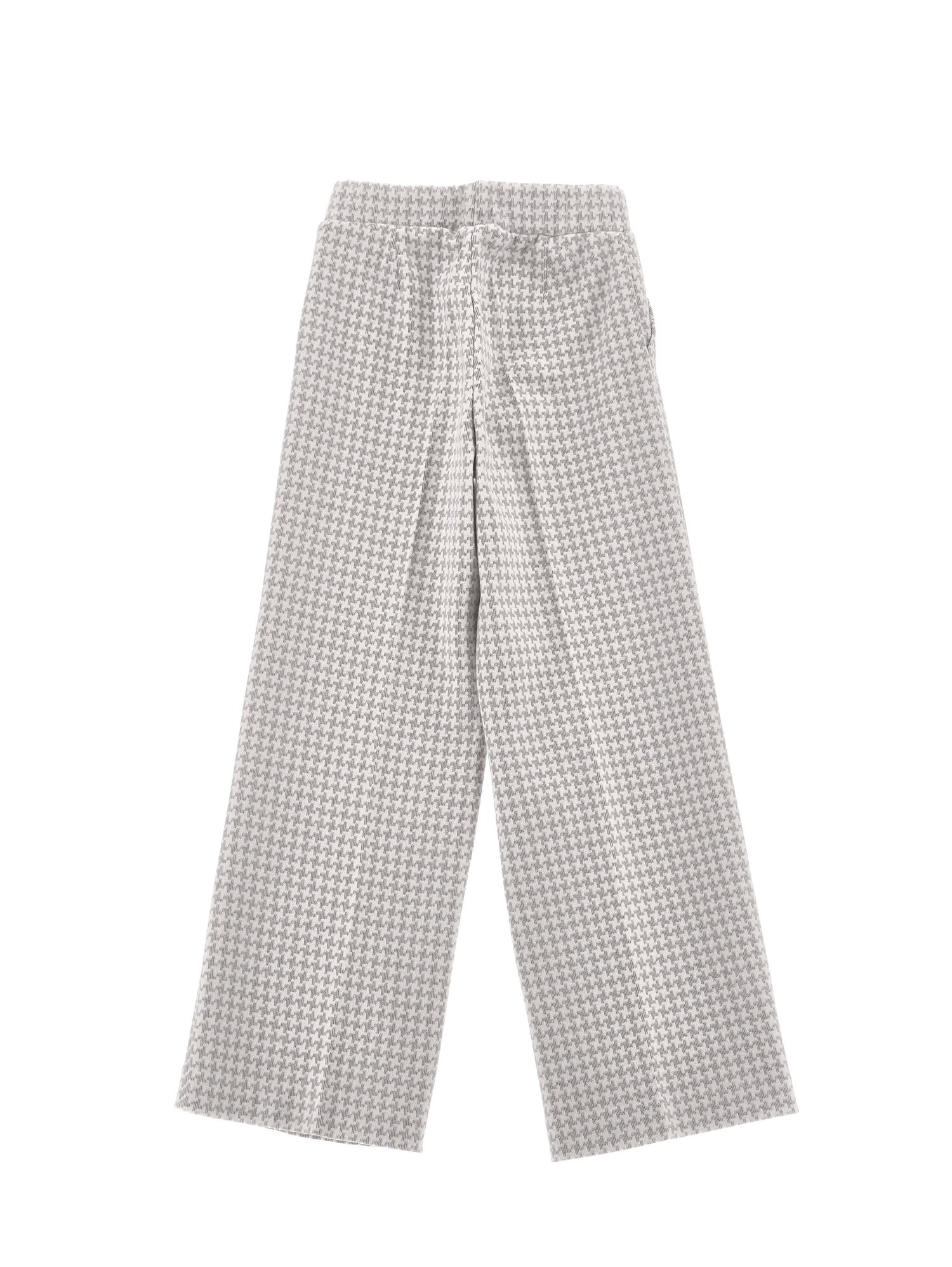 Monnalisa Knit Palazzo Trousers In Cream + Grey