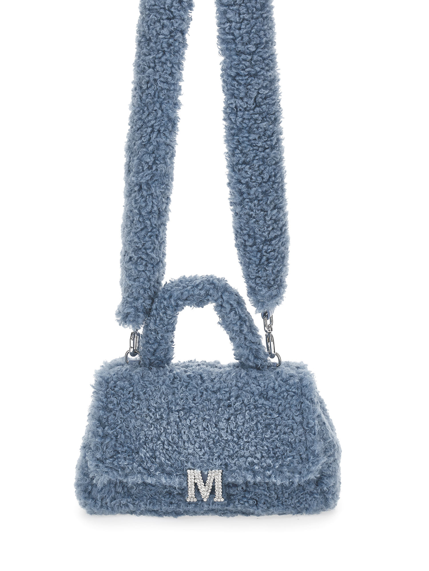 Monnalisa Plush Bag With Logo In Steel Blue