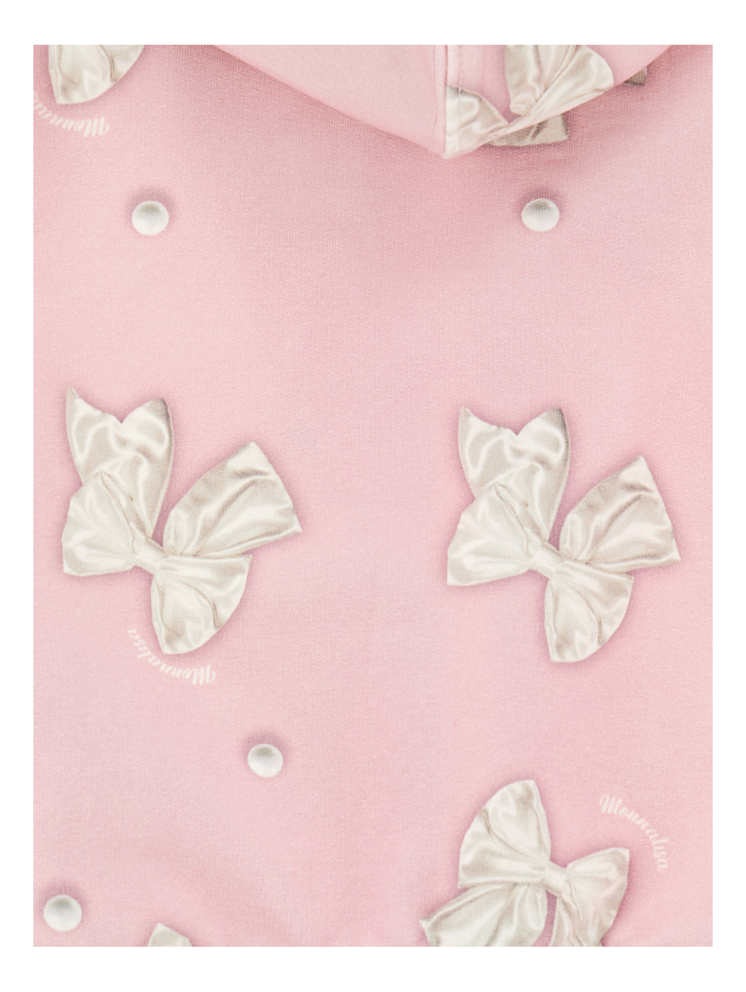 Monnalisa Bow Print Hoodie In Antique Rose + Cream