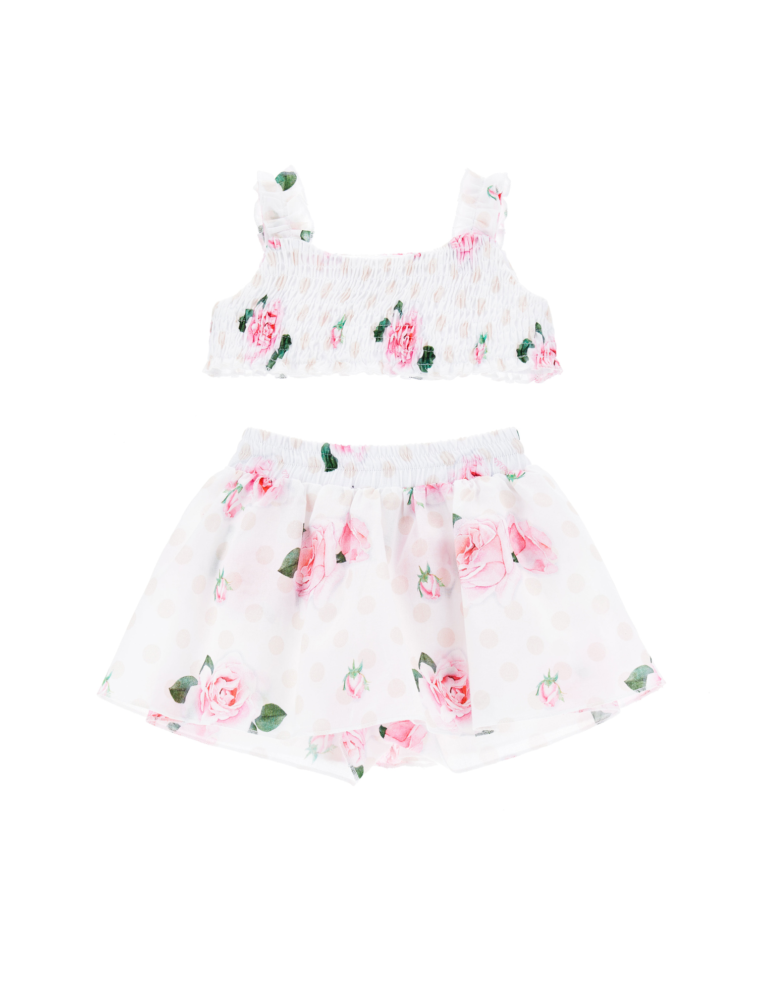 Monnalisa Babies' Floral-print Two-piece Set In White + Rosa Fairytale