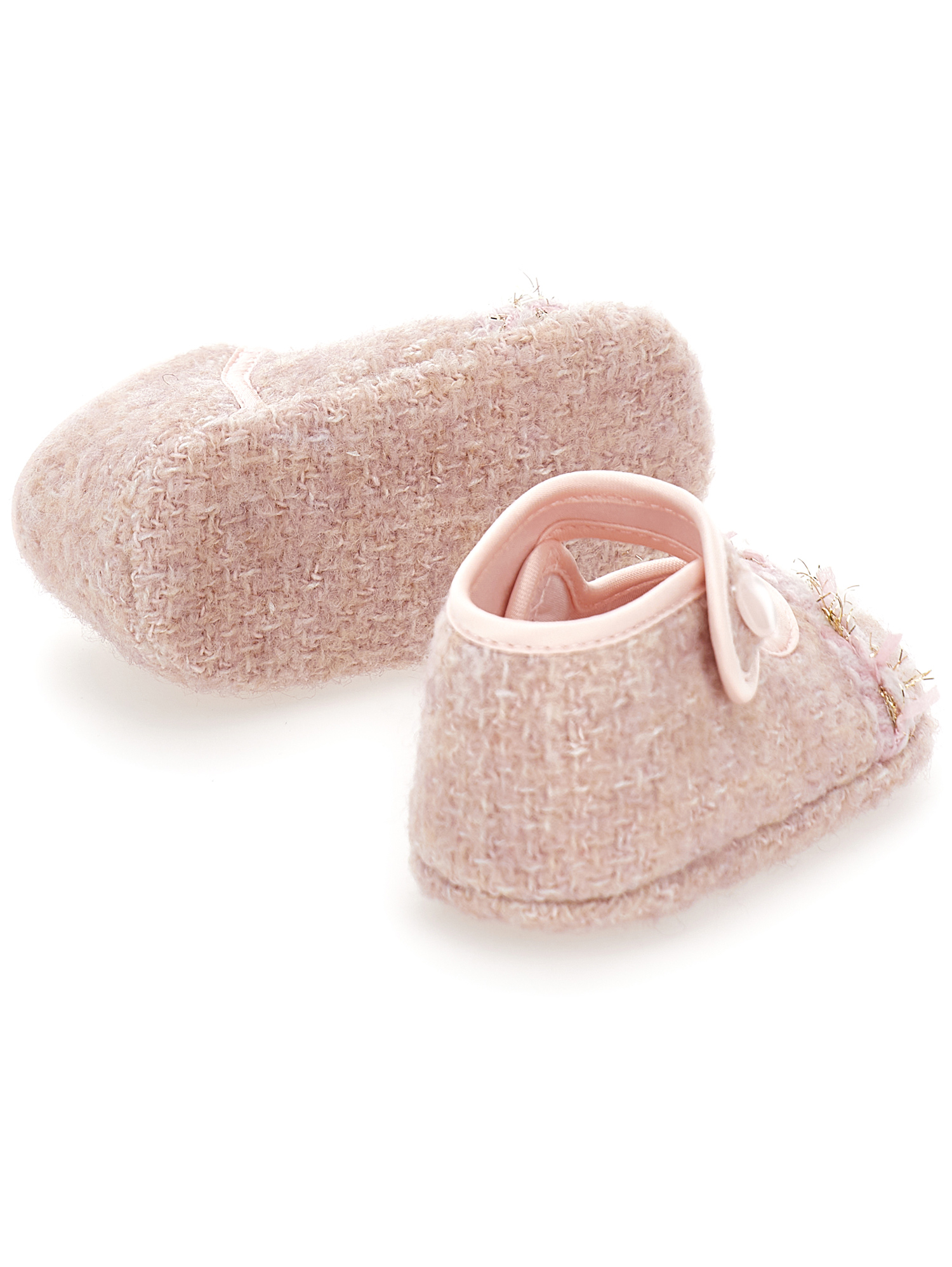 Monnalisa Bouclé Fabric Ballet Flats In Dusty Pink Rose