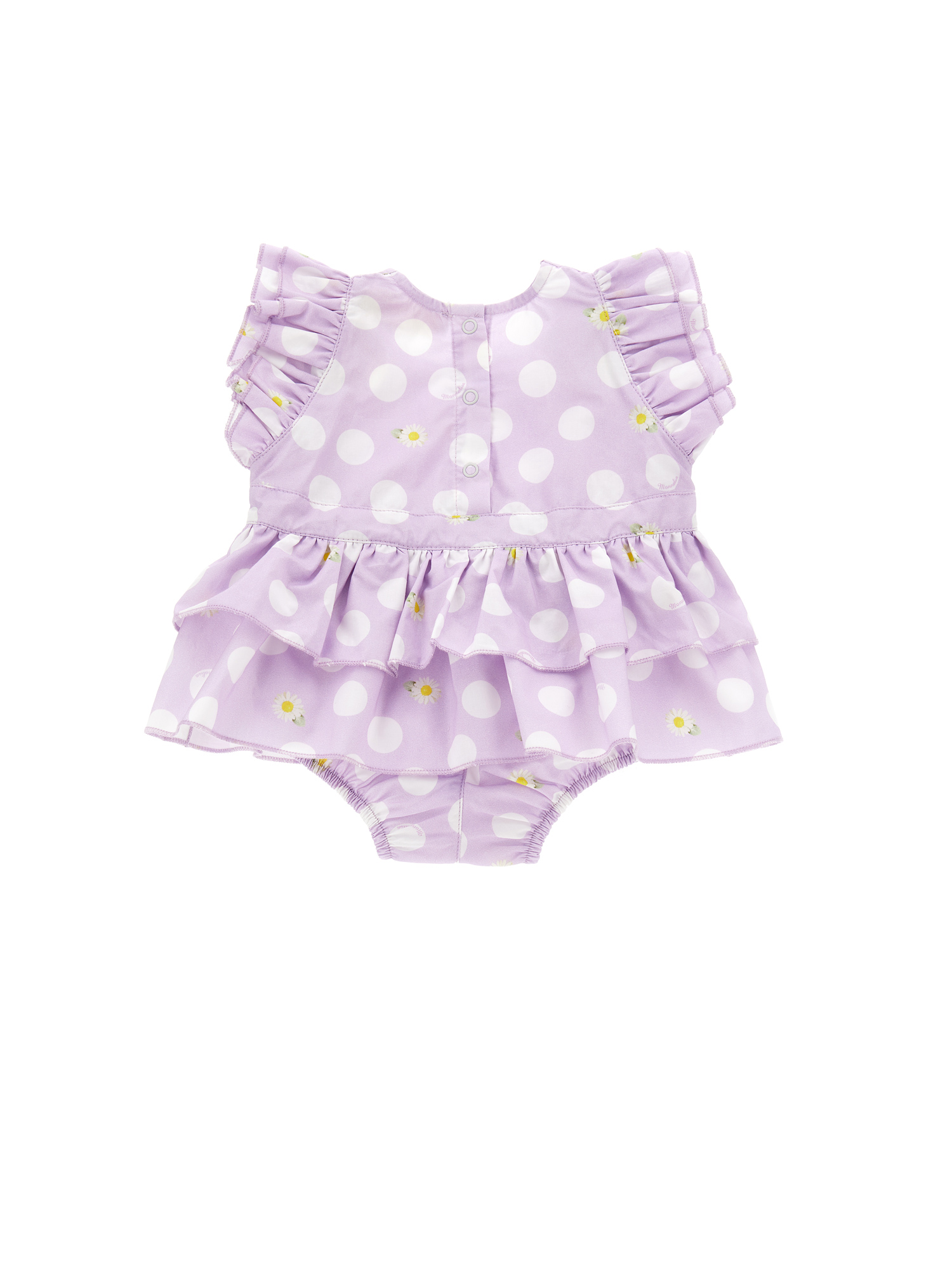 Monnalisa Polka Dot Poplin Romper In Wisteria + White