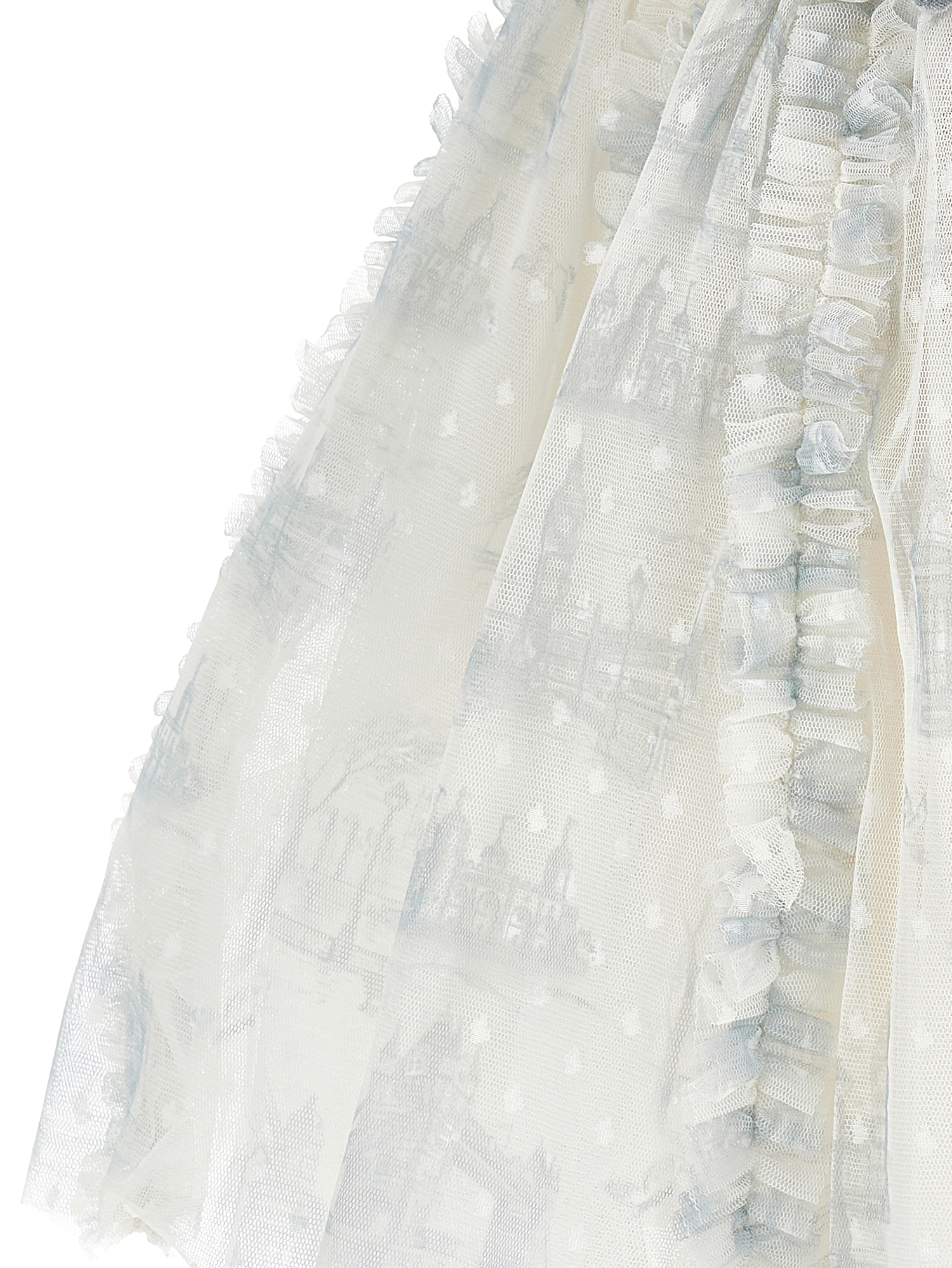 Monnalisa Tulle Dress With Ruffles And Polka Dots In Grey + Beige