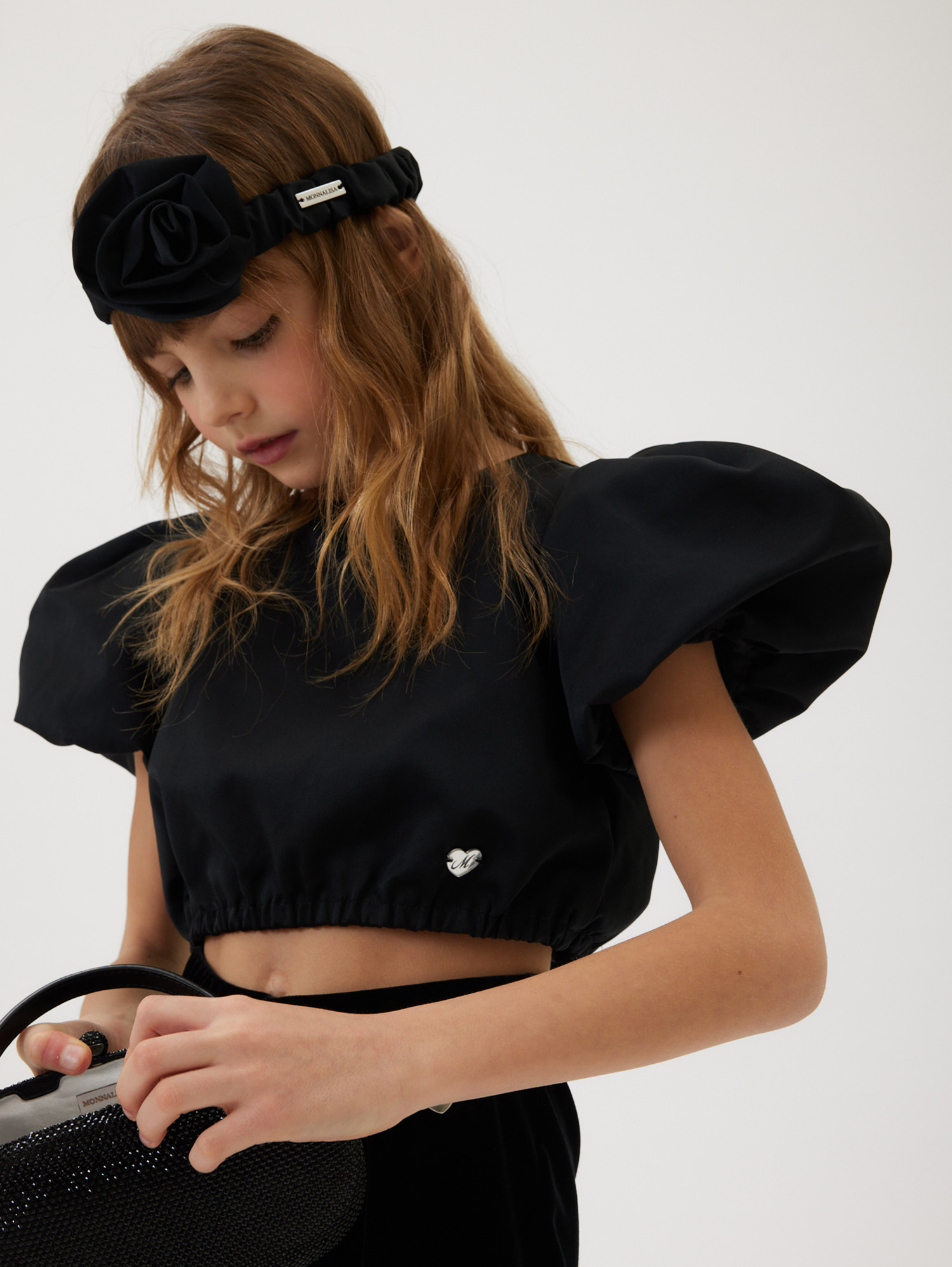 Monnalisa Cropped Duchesse Top In Black