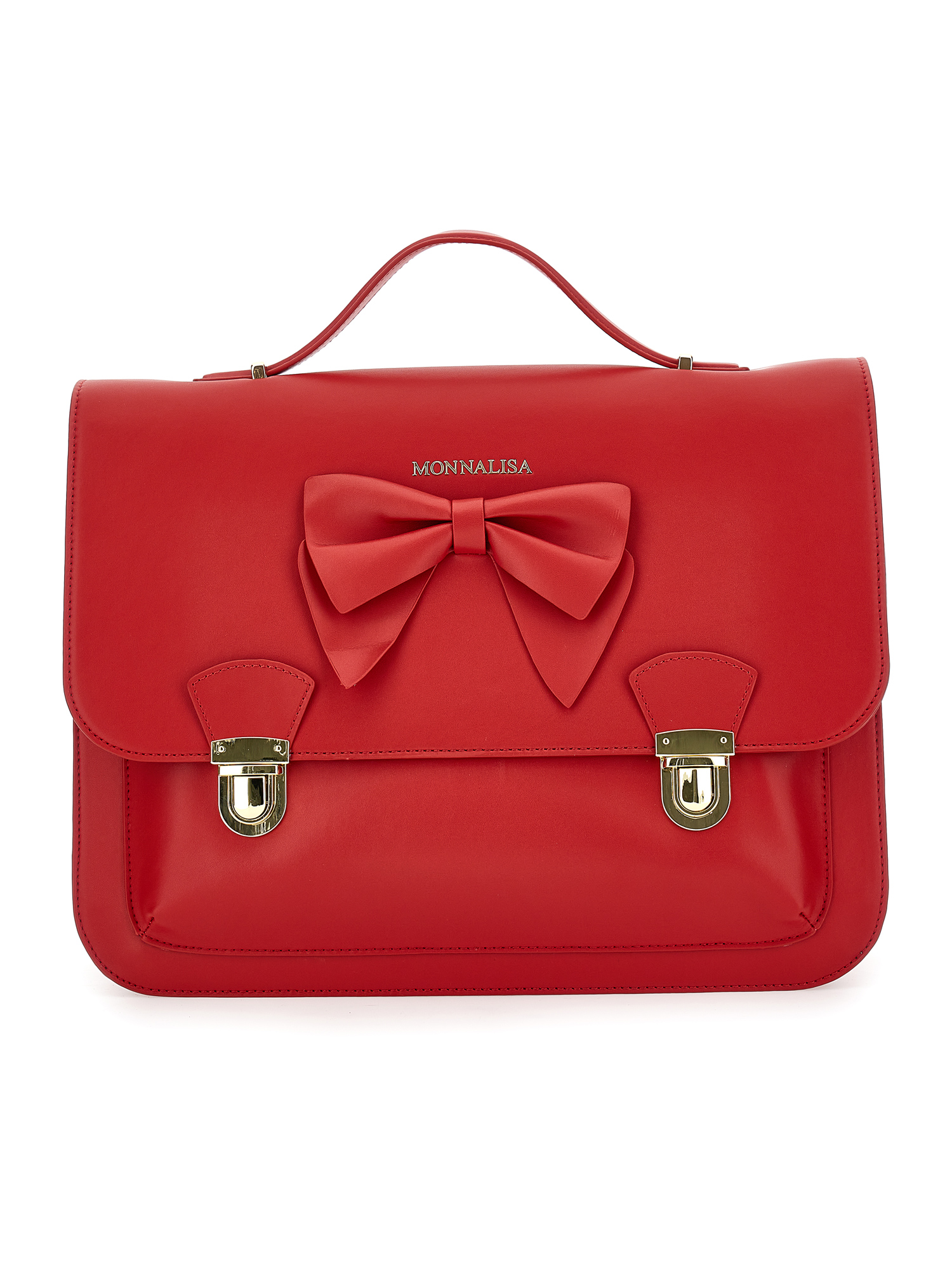 Monnalisa Regenerated Leather Satchel With Bow In Ruby Red