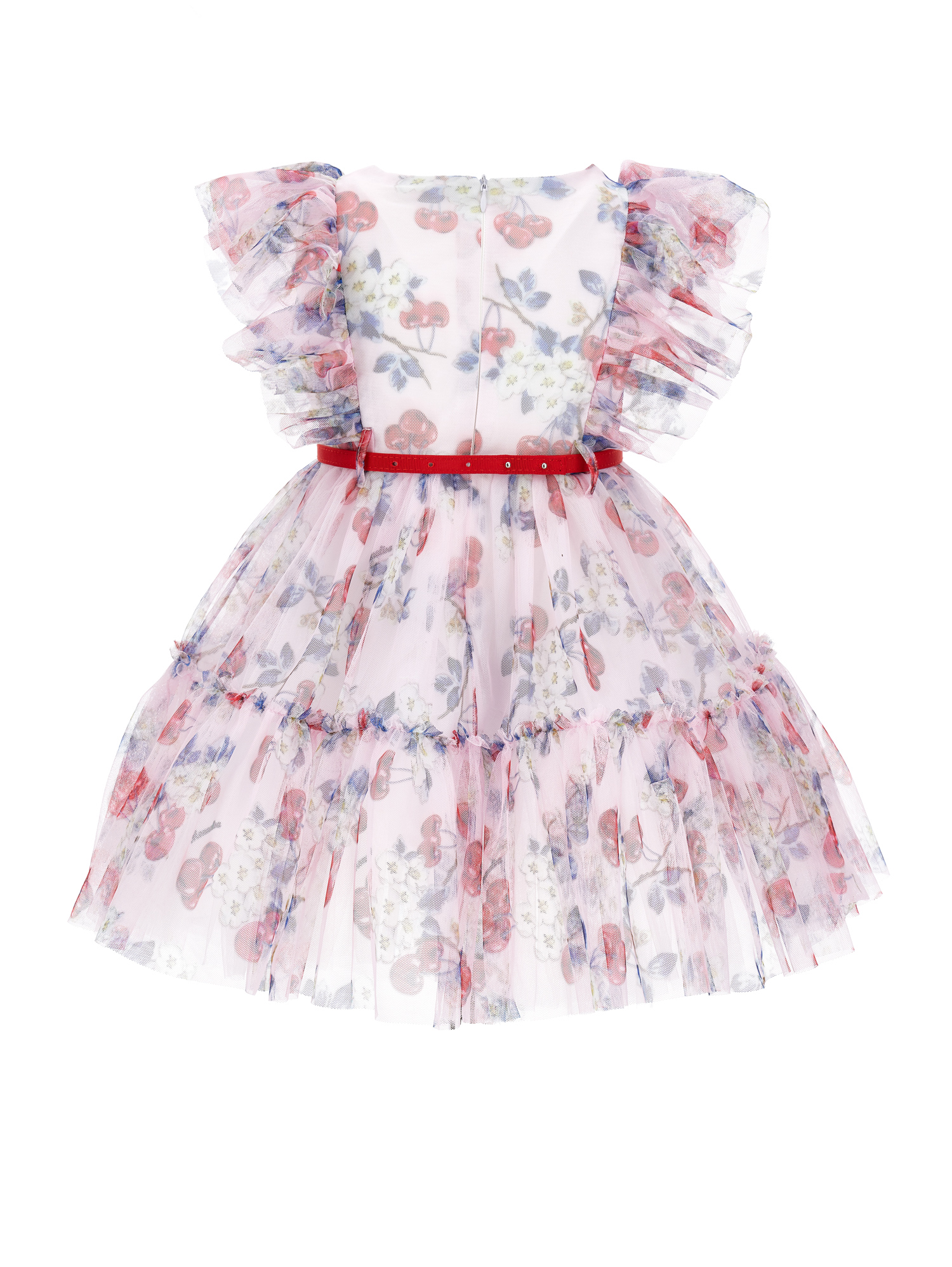 Shop Monnalisa Cherry Print Tulle Dress In Rosa Fairy Tale