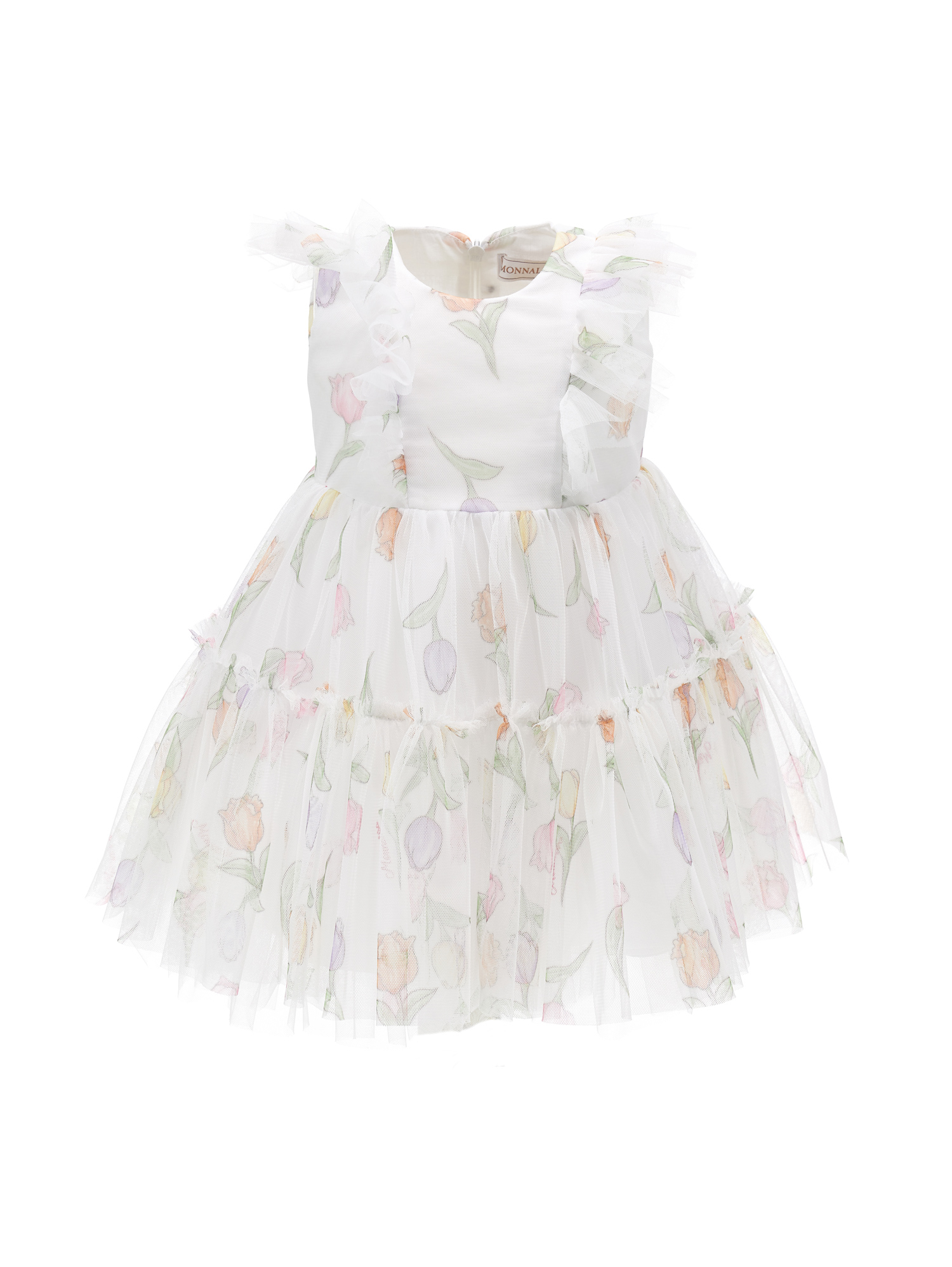 Monnalisa Kids'   Tulle Dress With Tulip Print In White