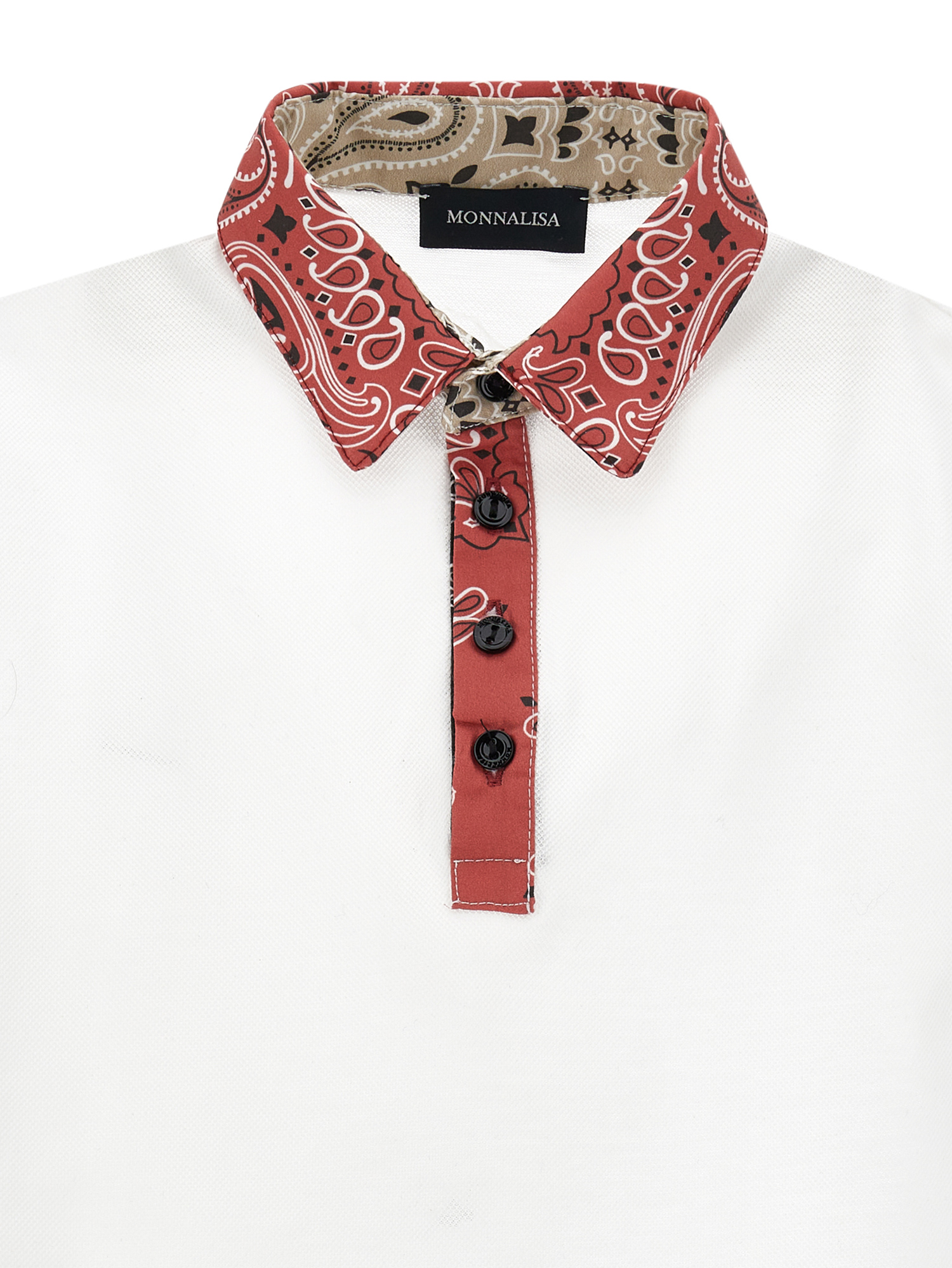 Monnalisa Paisley Piqué T-shirt In White + Red