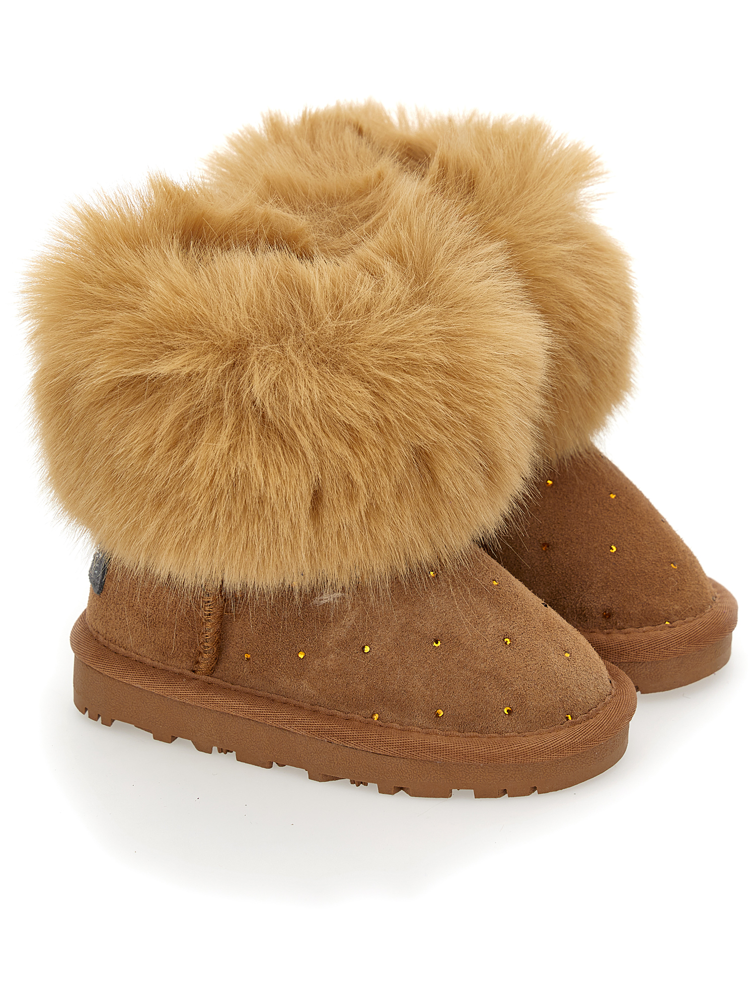 Monnalisa Crusted Leather Boots With Rhinestones In Dark Brown