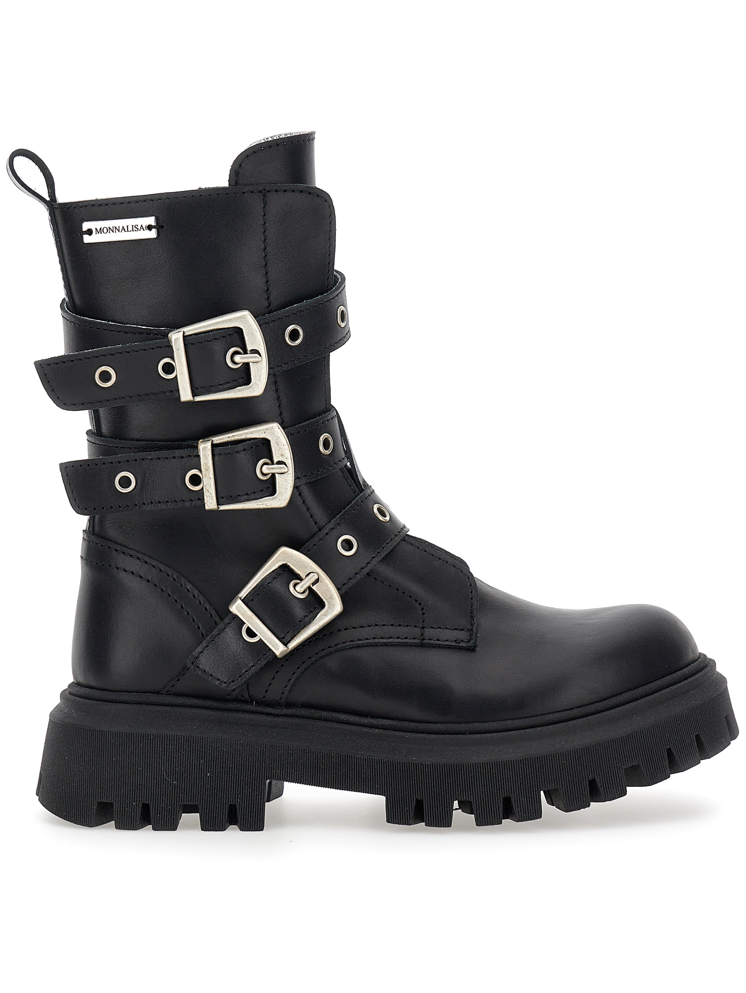MONNALISA MONNALISA LEATHER BIKER BOOTS WITH BUCKLES