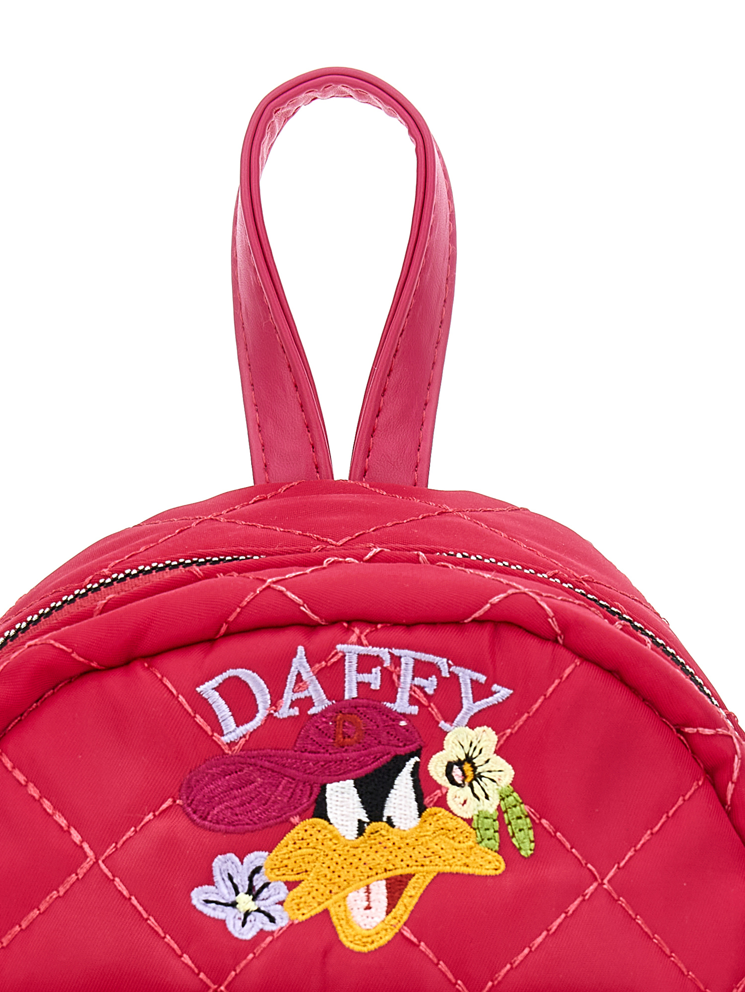Shop Monnalisa Daffy Duck Quilted Fabric Backpack In Red
