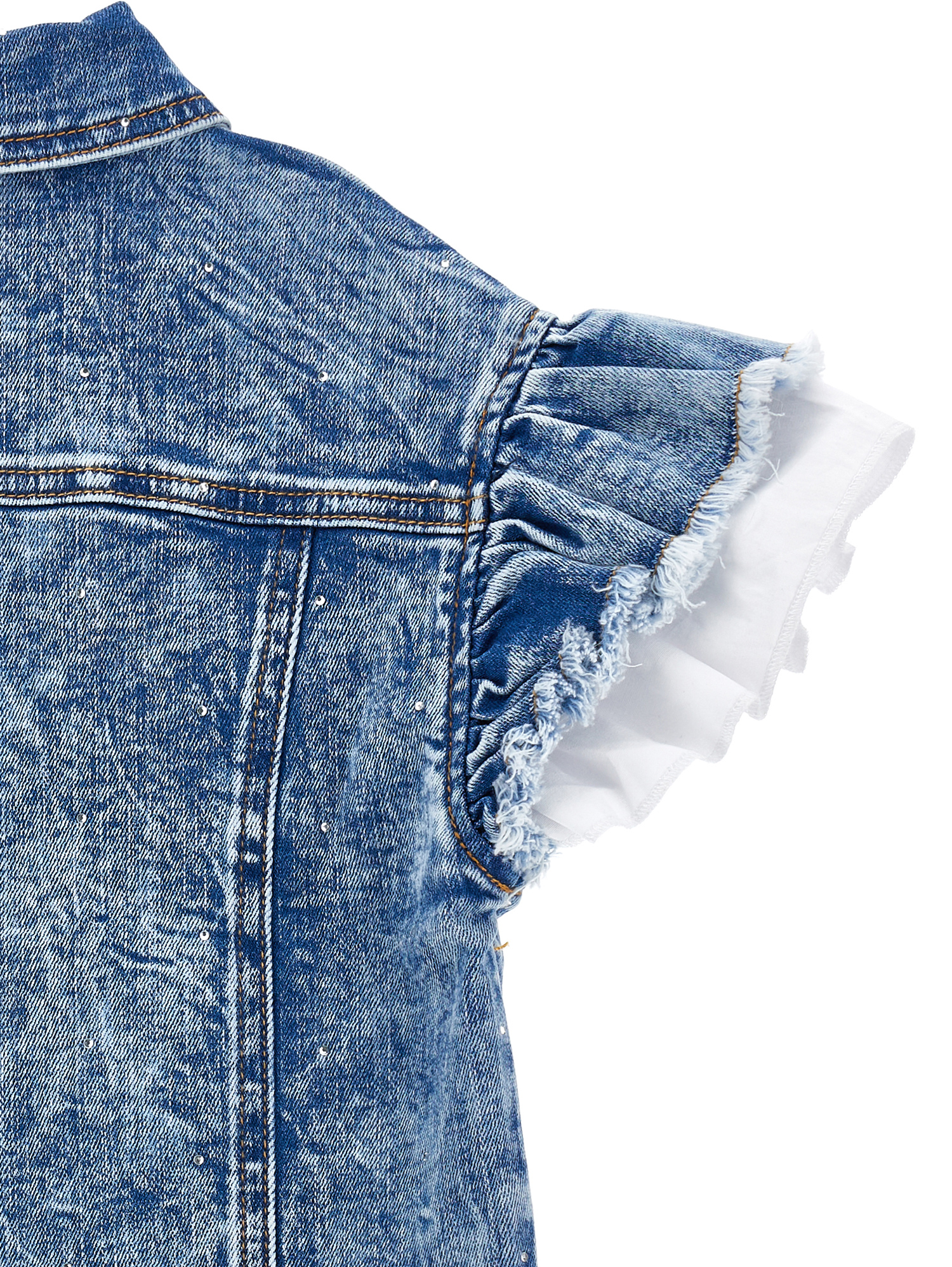 Monnalisa Stretch Denim Gilet In Blu Stone Denim