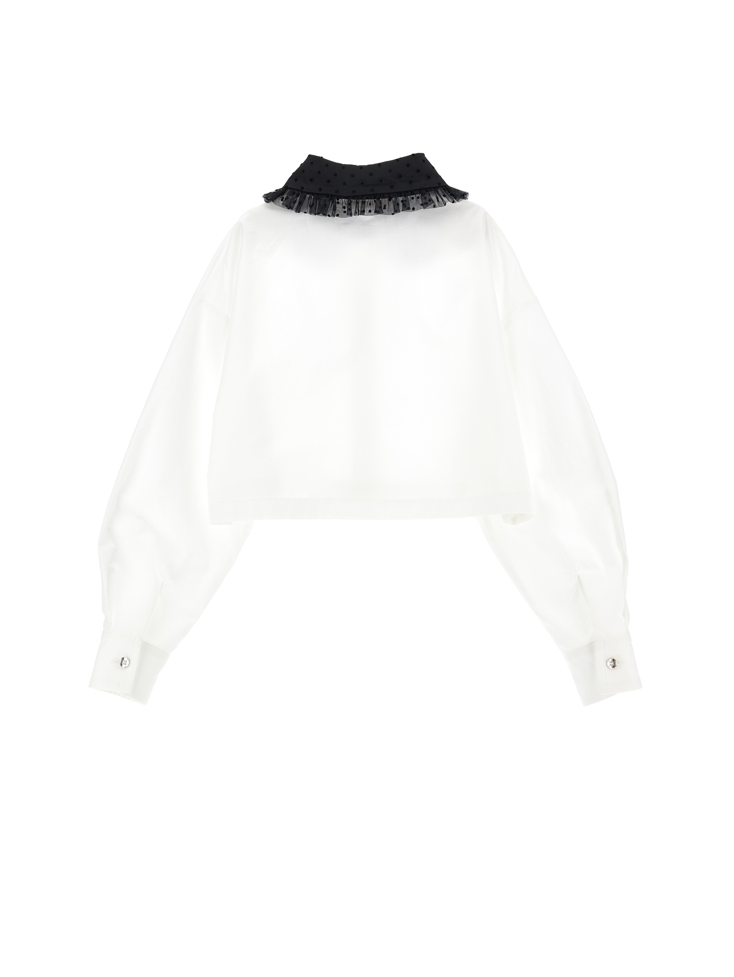 Shop Monnalisa Velvet Collar Cropped Shirt In Cream + Black