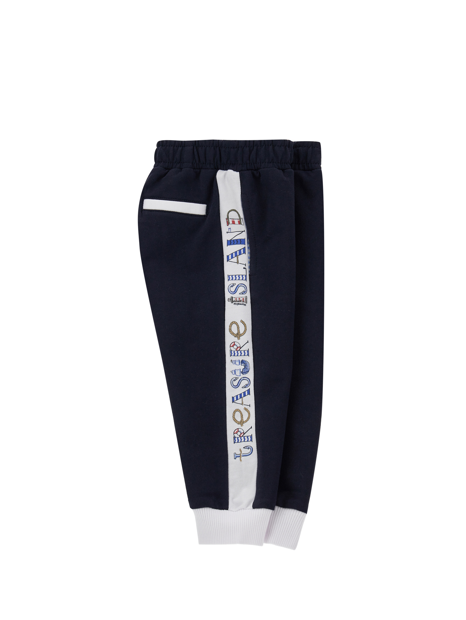 Monnalisa Terry Cloth-effect Fleece Joggers In Blue + White