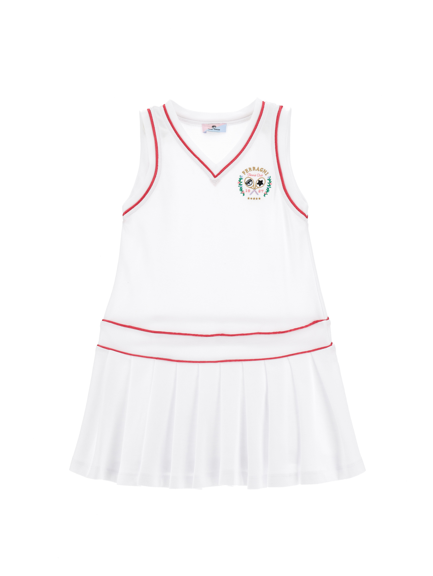 Shop Chiara Ferragni Cf Ferragni Tennis Club Piquet Dress In White + Carmine Rose