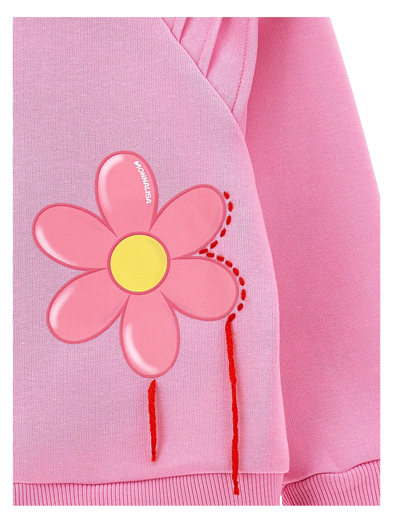 Monnalisa Zip-up Sweatshirt With Maxi Flowers In Bright Peach Pink