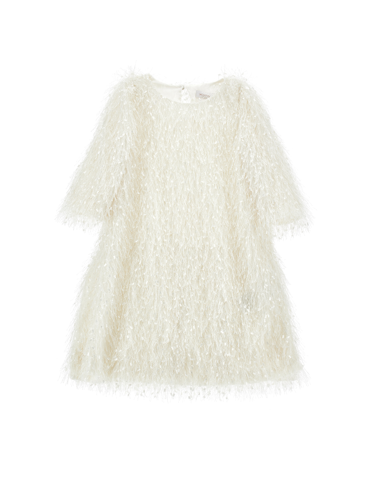 Monnalisa Viscose Fringe Dress In Ecru