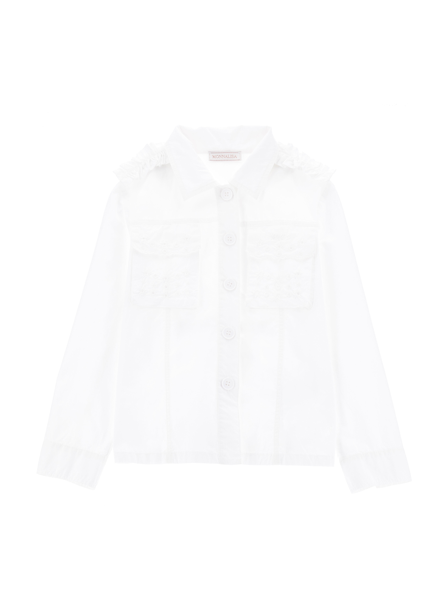 Monnalisa Kids'   Poplin Shirt With Embroidered Pockets In White