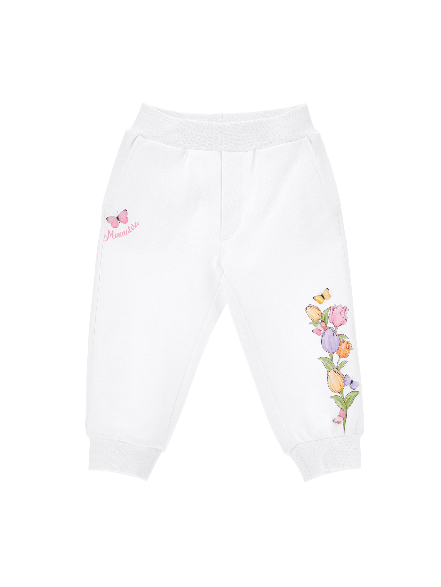 Monnalisa Stretch Joggers With Tulip Print In White