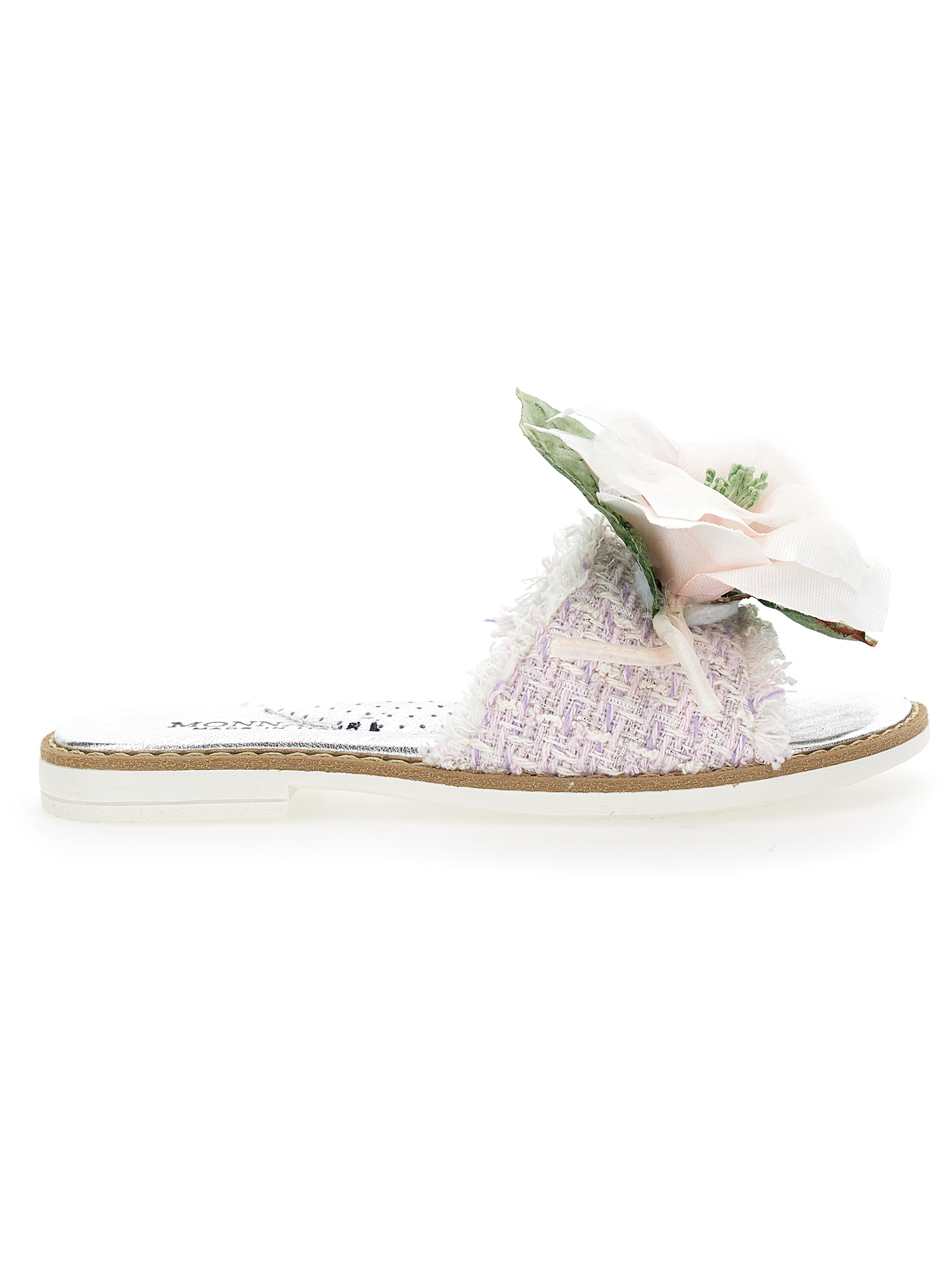 Monnalisa Bouclé Slippers With Magnolia In Cyclamen