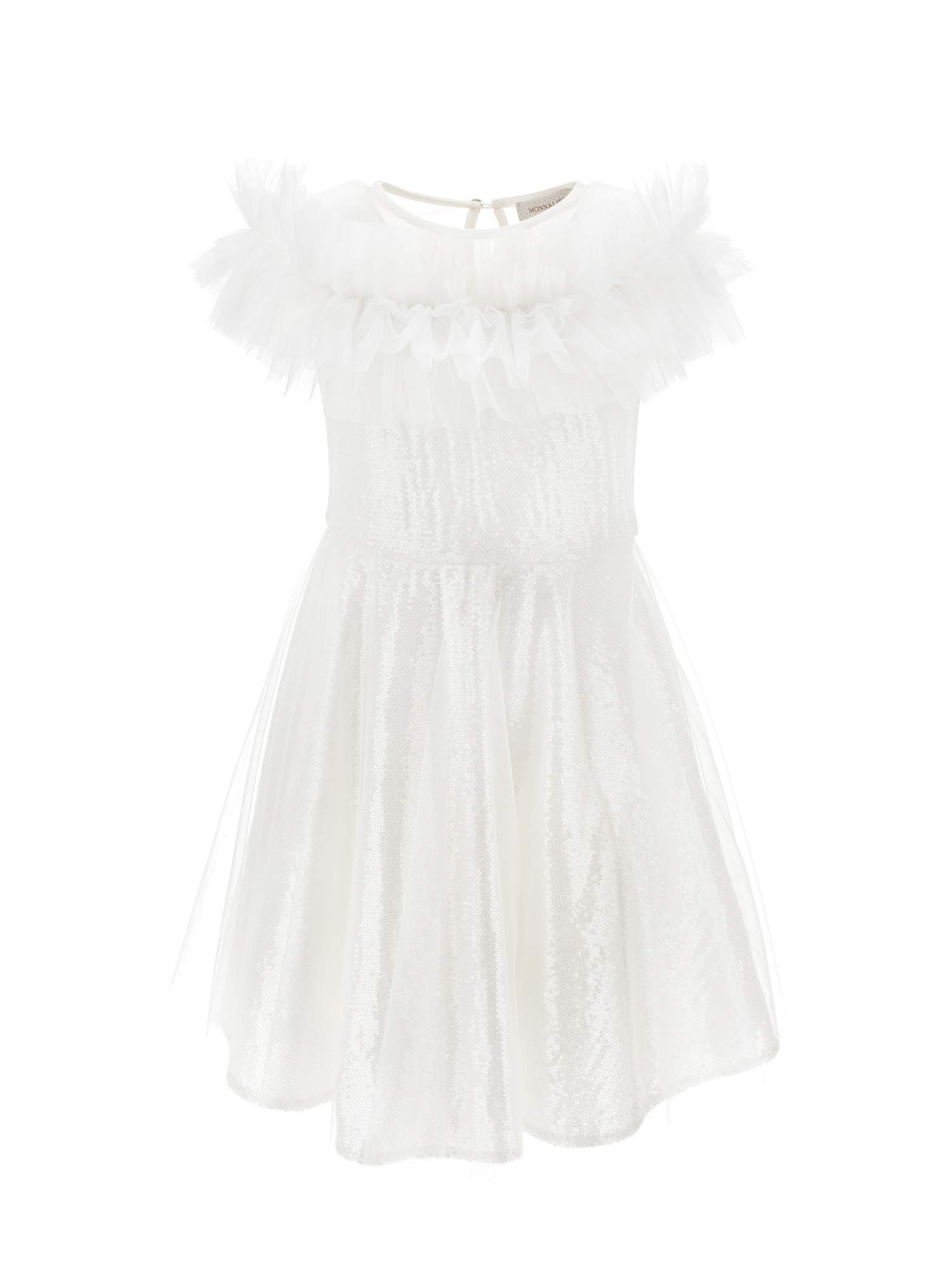 Monnalisa Kids'   Sequinned Dress With Micro-flounces In Cream
