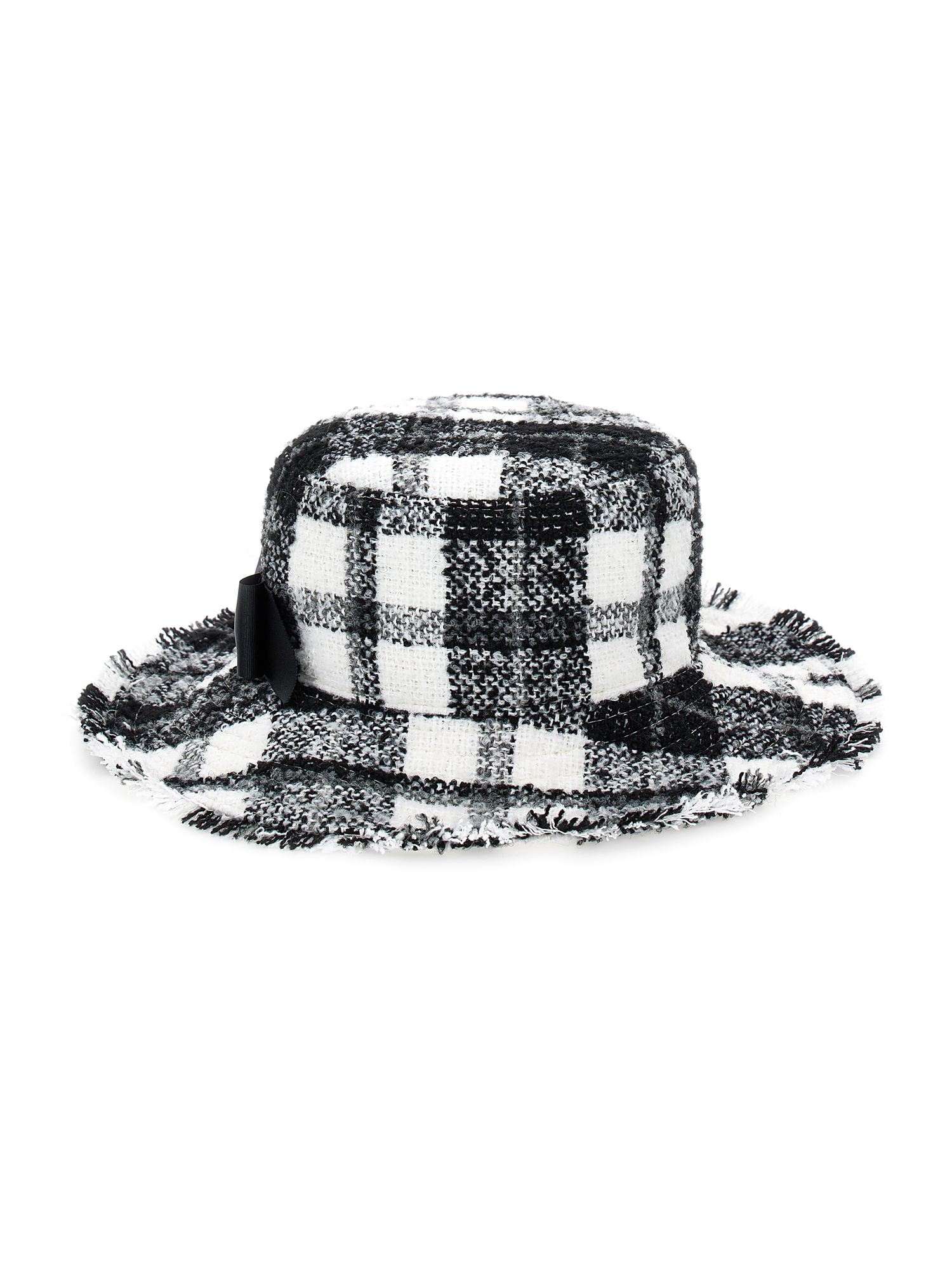 Monnalisa Tartan Hat With Small Brim In Cream + Black