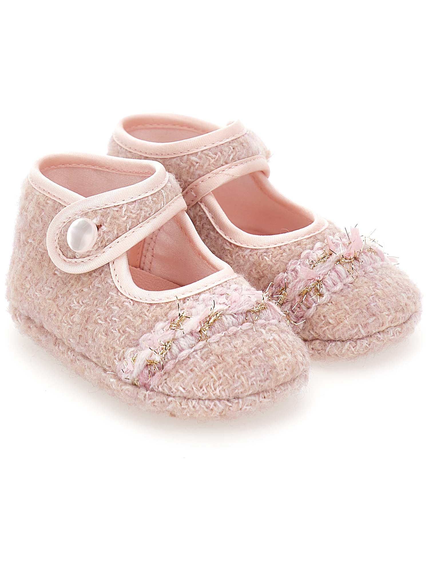 Monnalisa Bouclé Fabric Ballet Flats In Dusty Pink Rose