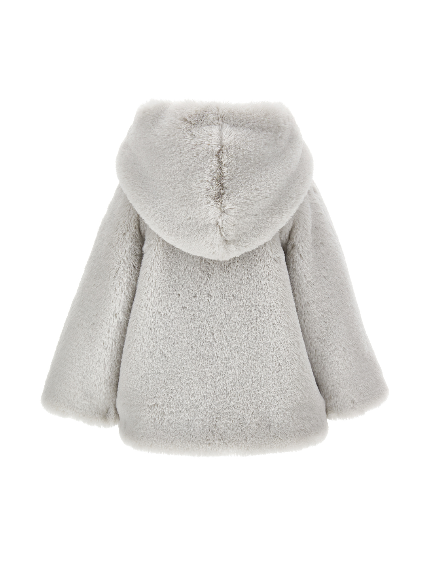 Shop Monnalisa Hooded Plush Coat In Pearl Grey