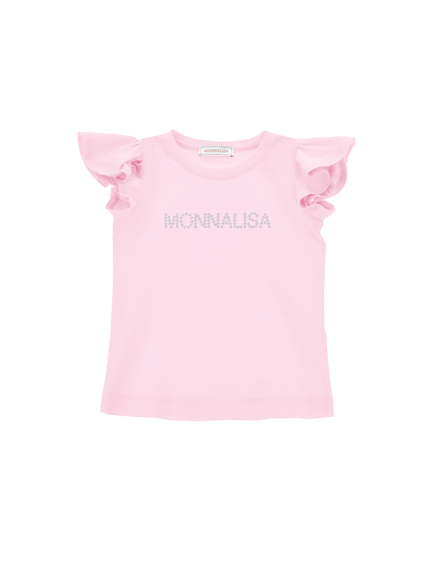 Monnalisa Babies'   Studded Logo Jersey T-shirt In Rosa Fairy Tale