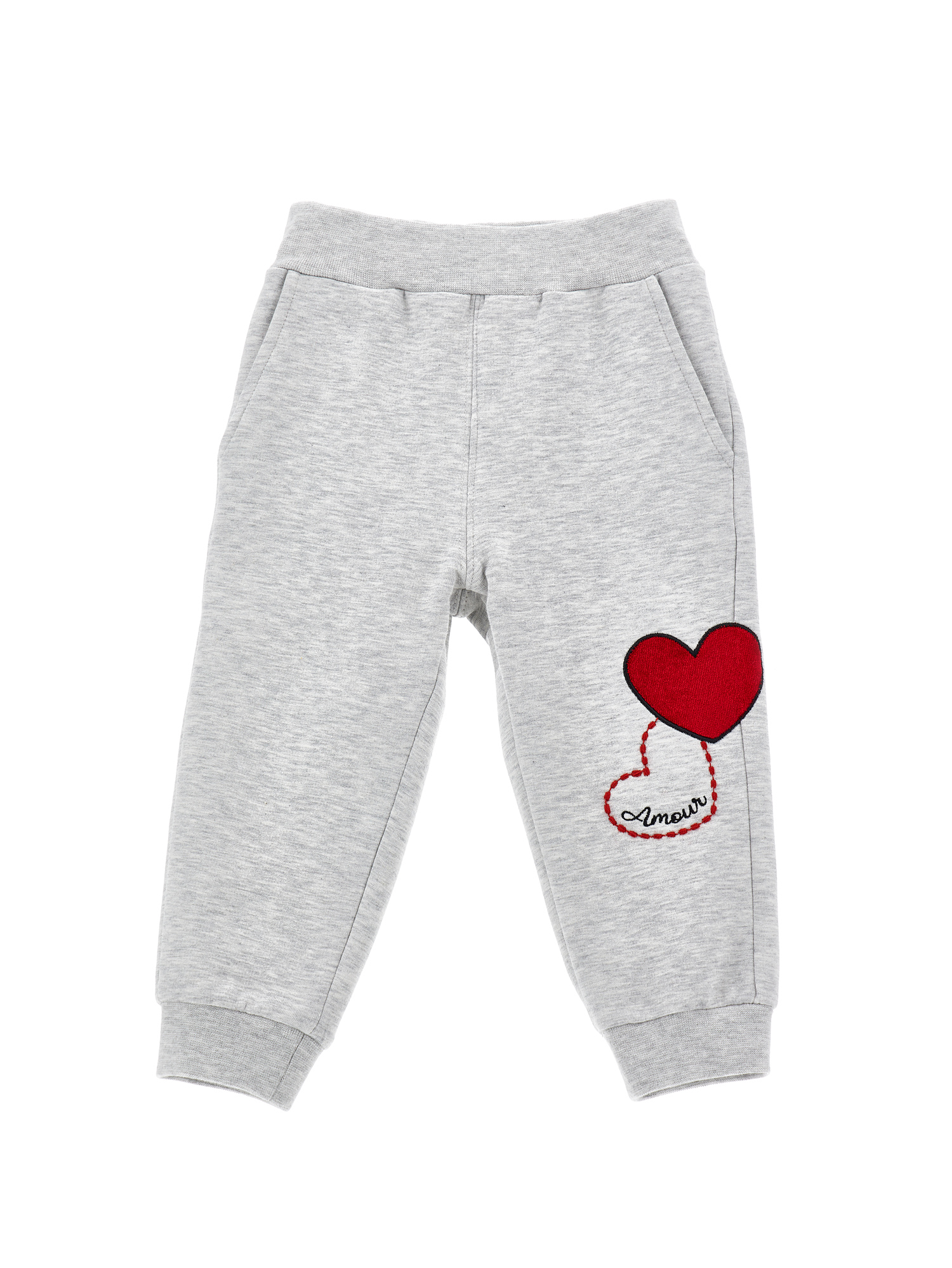 Monnalisa Heart Fleece Joggers In Pearl Grey
