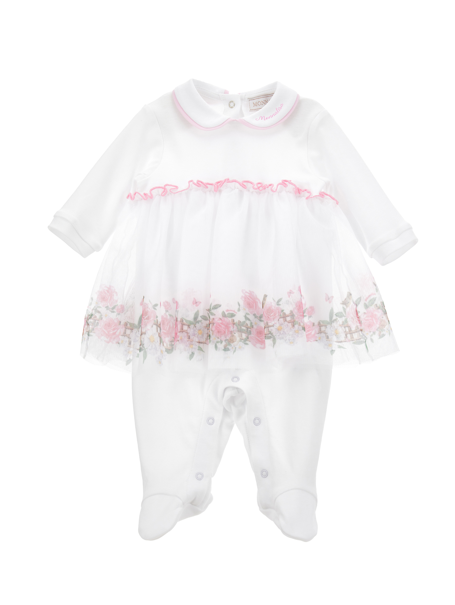 Monnalisa Babies'   Floral Tutu Cotton Playsuit In White + Multicolor