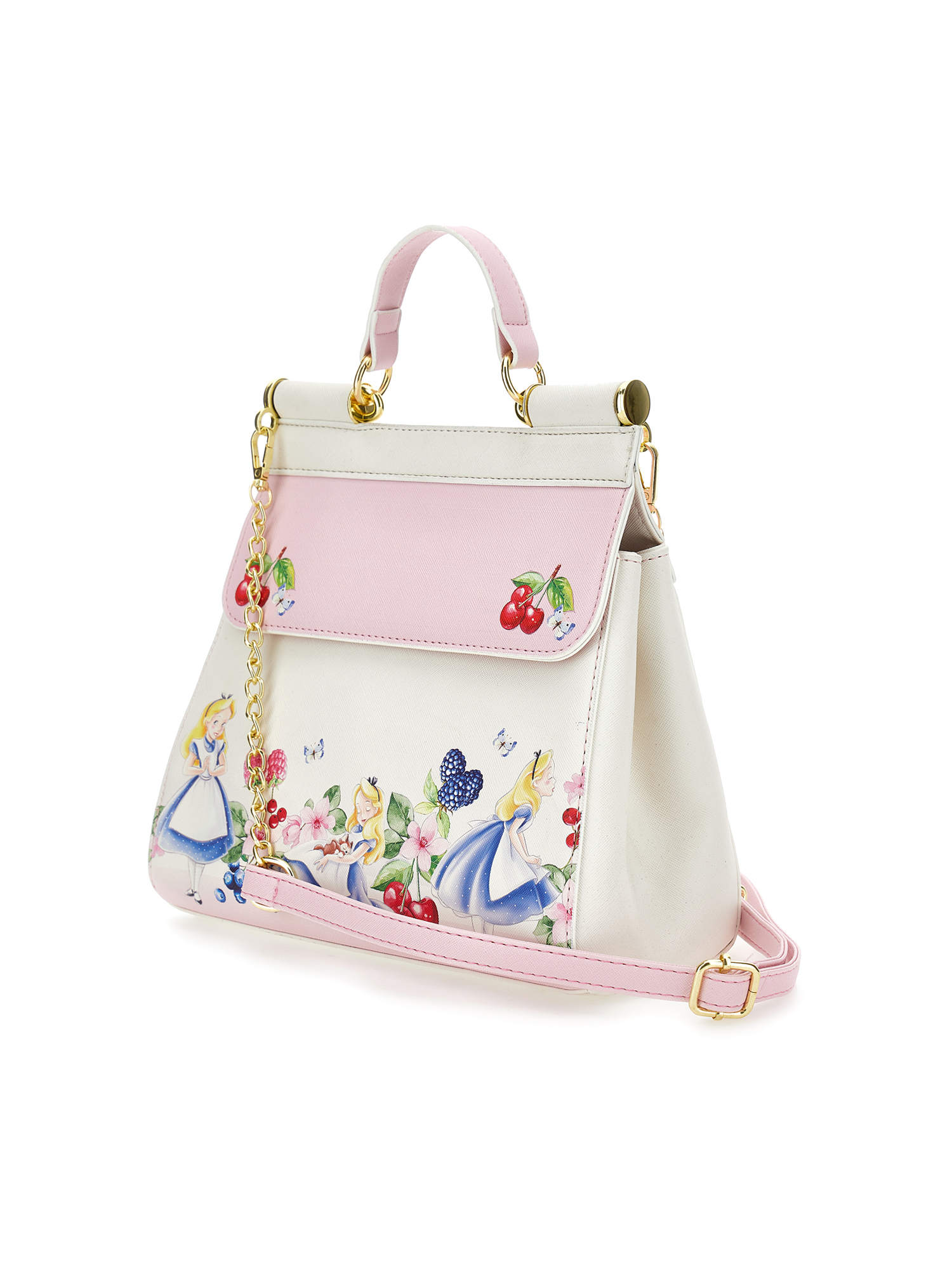 Monnalisa Alice Coated Fabric Bag In Cream + Pink