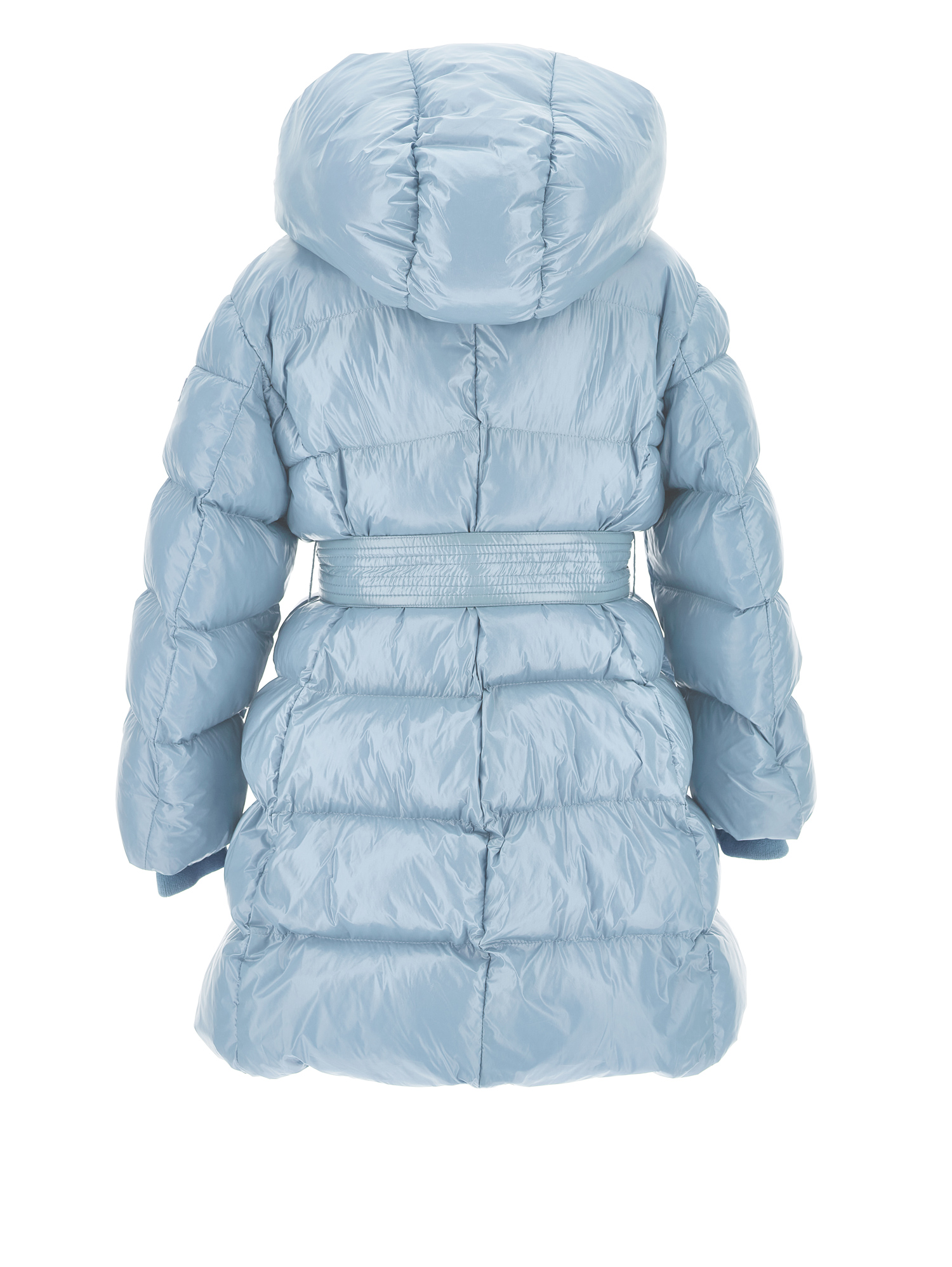 Monnalisa Padded Coat With Ribbon Belt In Bubble Blue