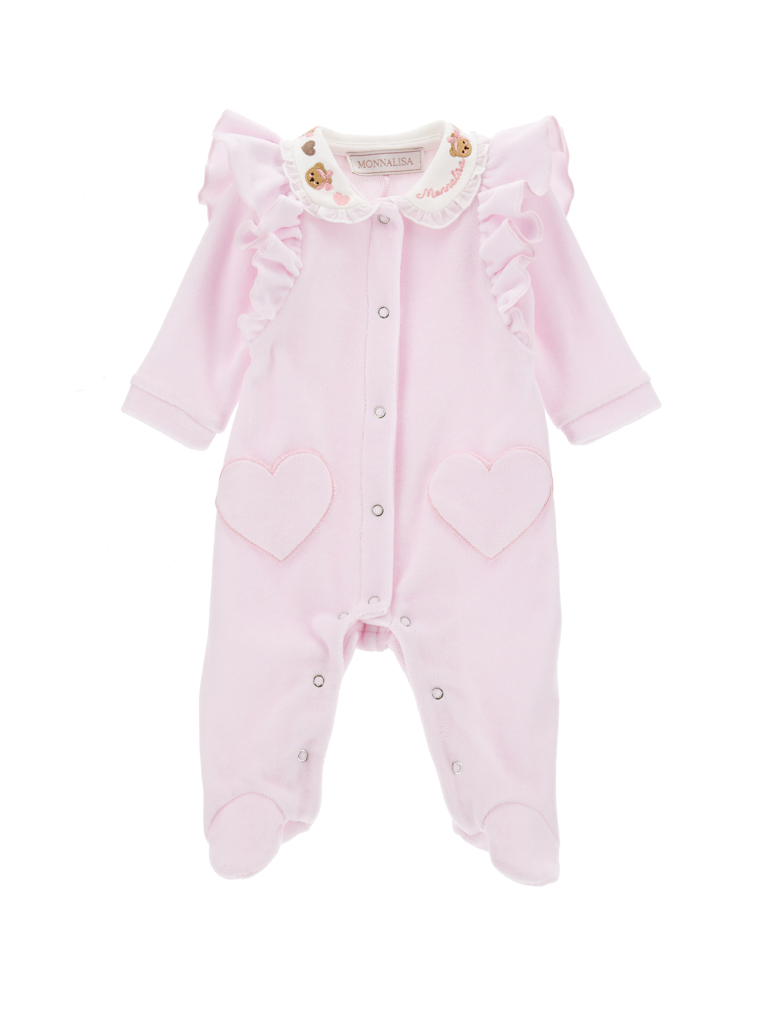 Monnalisa Babies'   Chenille Playsuit With Embroidered Collar In Light Pink