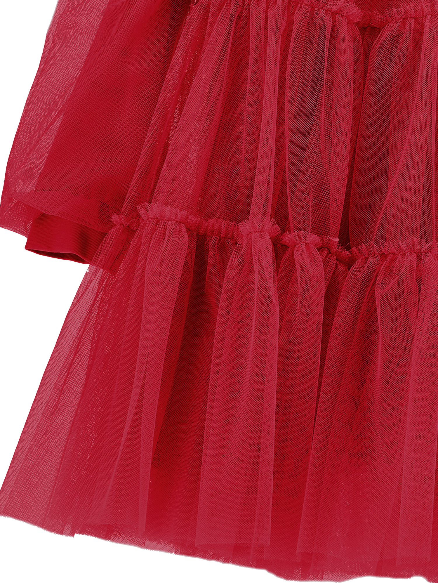 Monnalisa Flounce Silk-touch Tulle Dress In Ruby Red