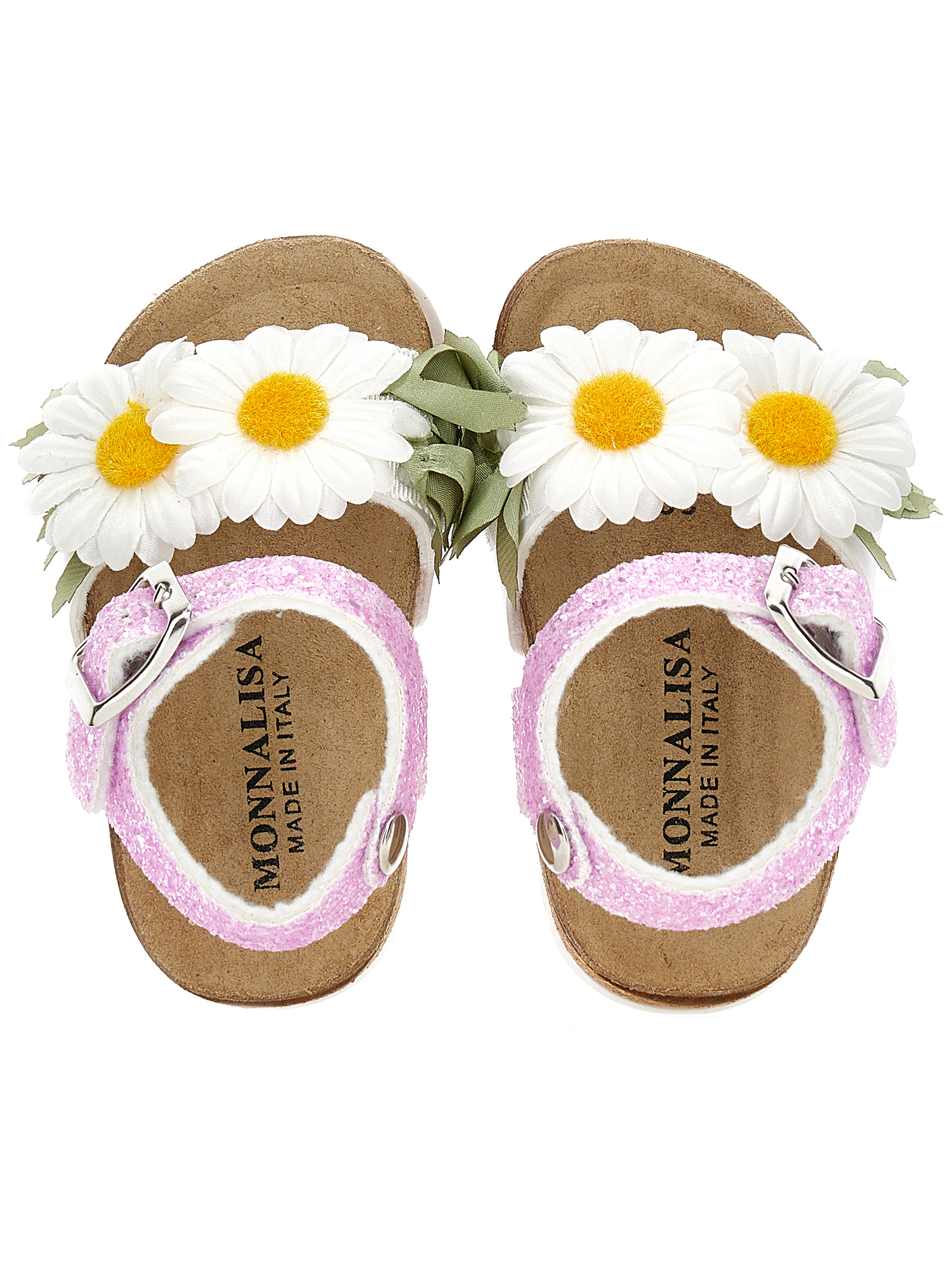 Shop Monnalisa Glitter Sandals With Daisies In Wisteria  + White