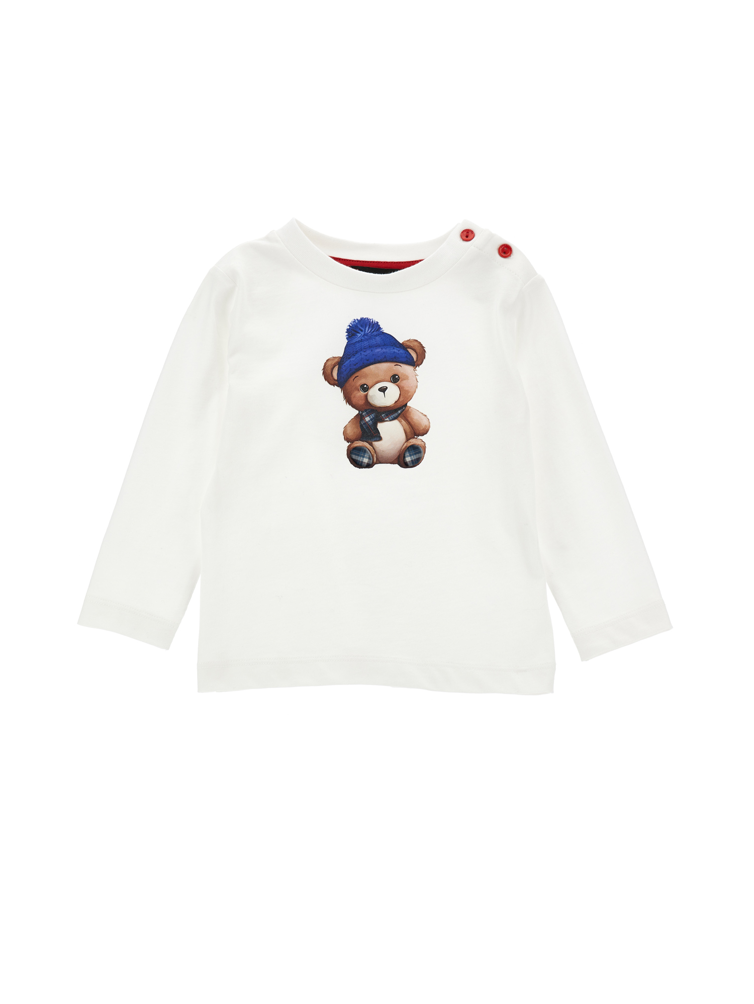 Monnalisa T-shirt With Teddy Bear On Front And Back In Cream