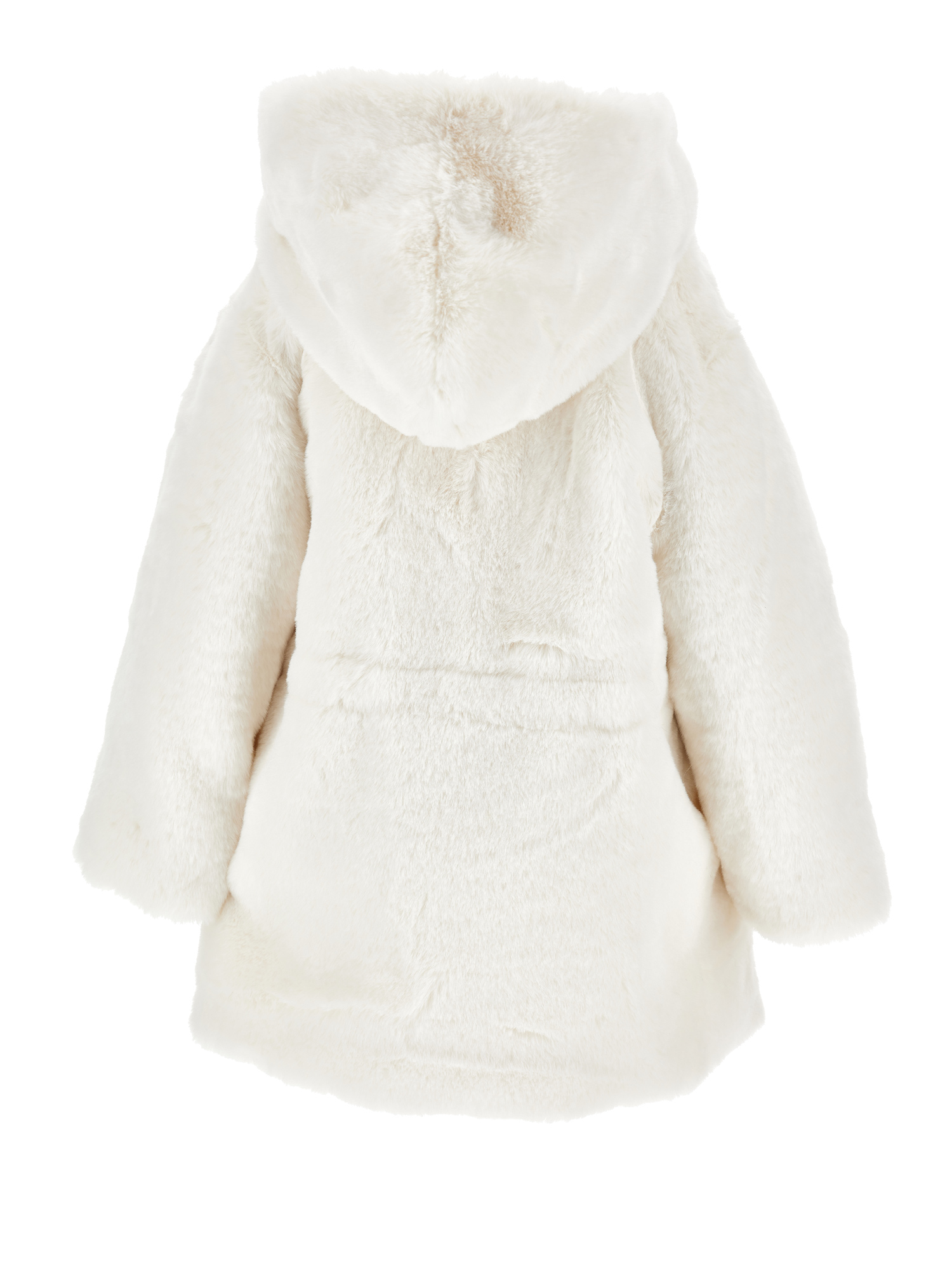 Shop Monnalisa Hooded Plush Coat In Cream