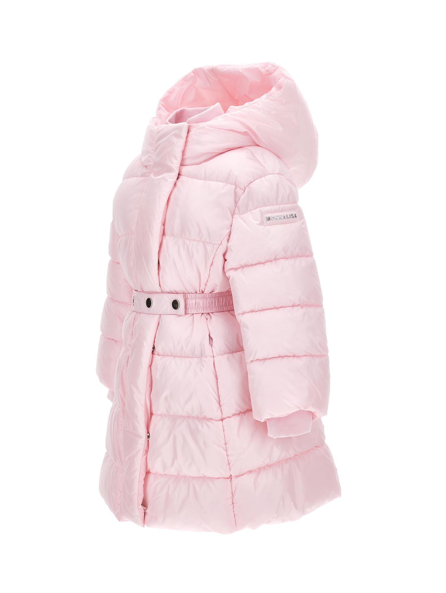 Monnalisa Down Jacket With Belt And Hood In Pink