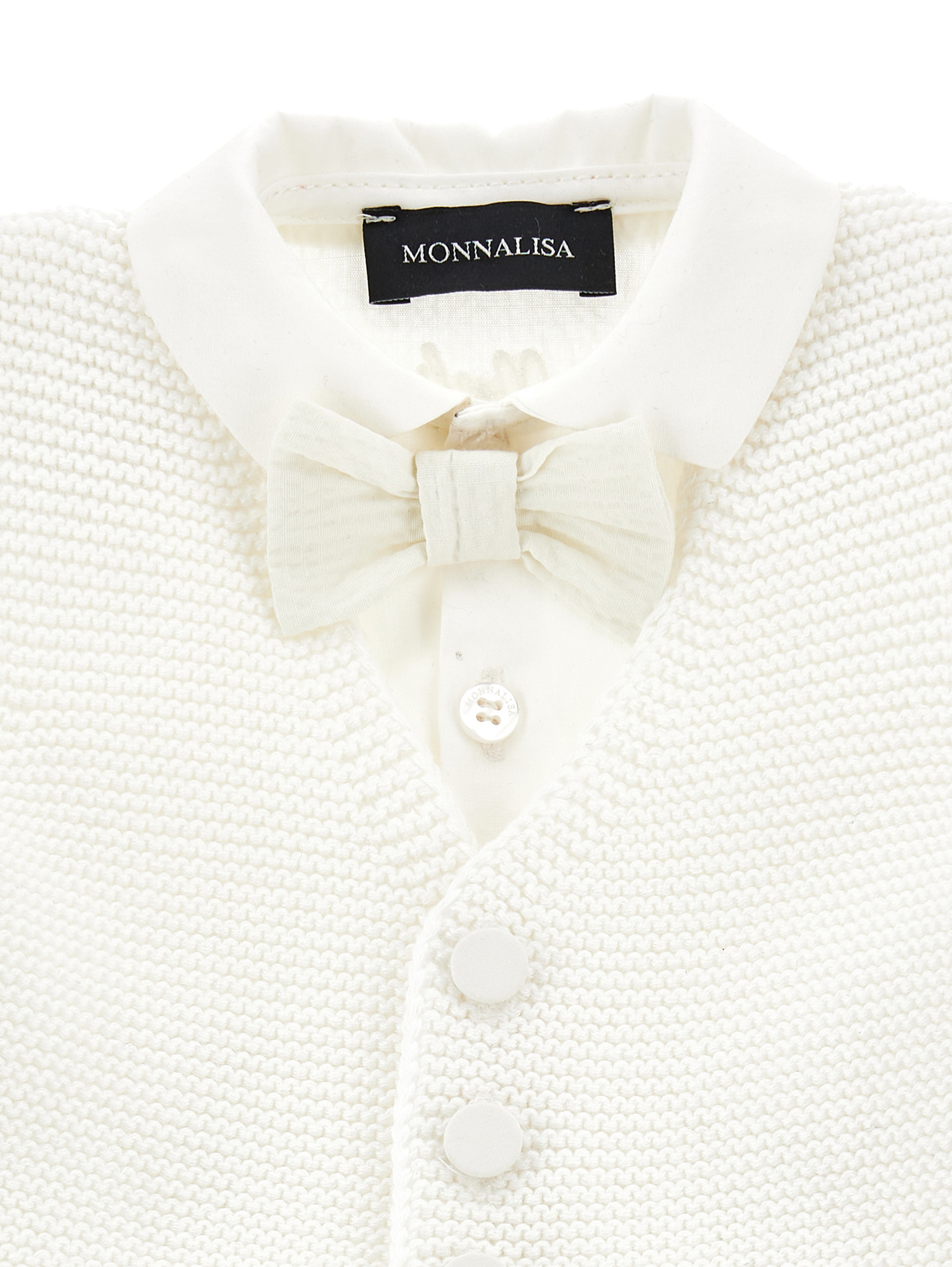 Monnalisa Seersucker Romper With Bow Tie In Butter