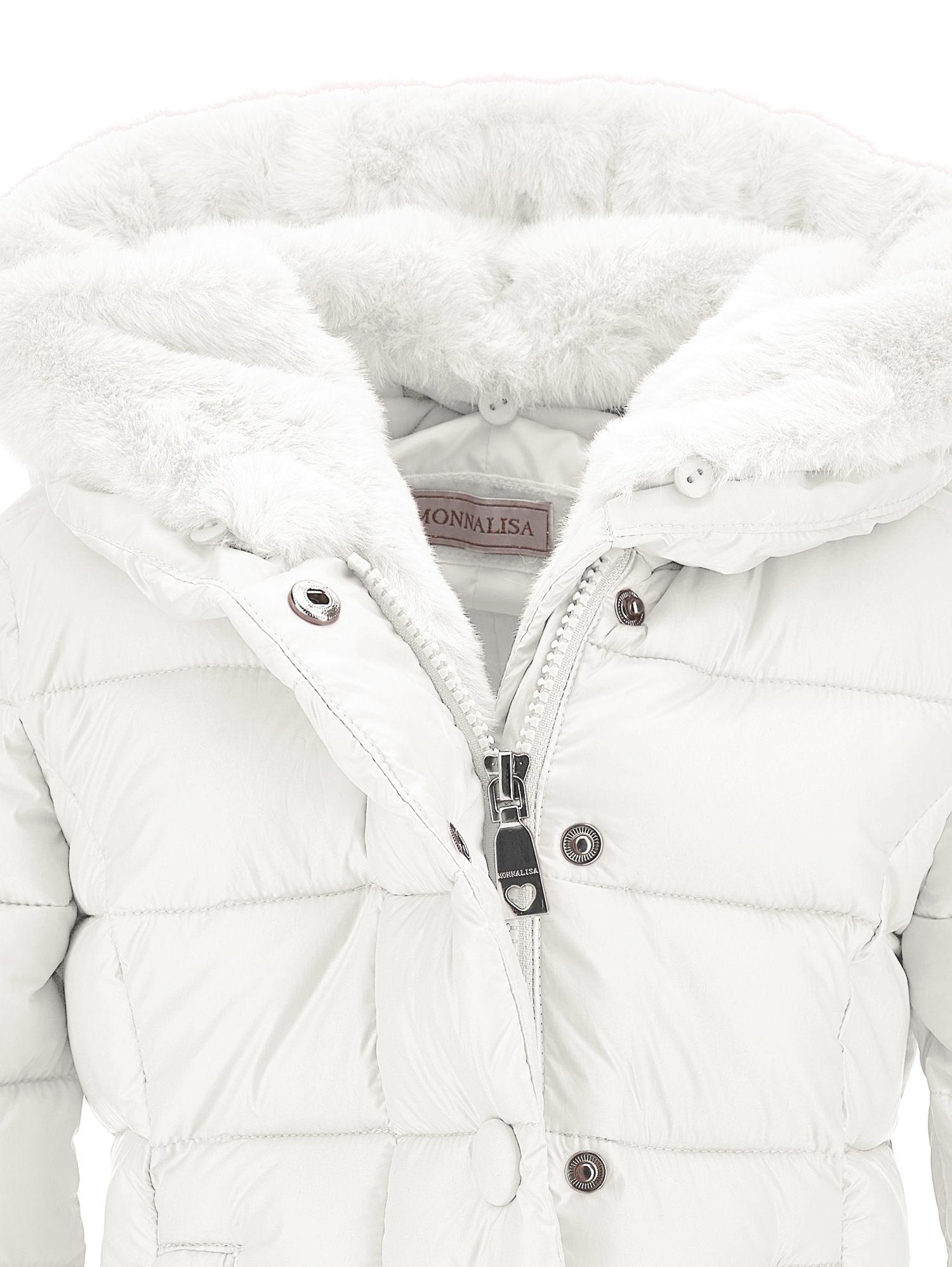 Monnalisa Technical Fabric And Plush Padded Coat In Cream