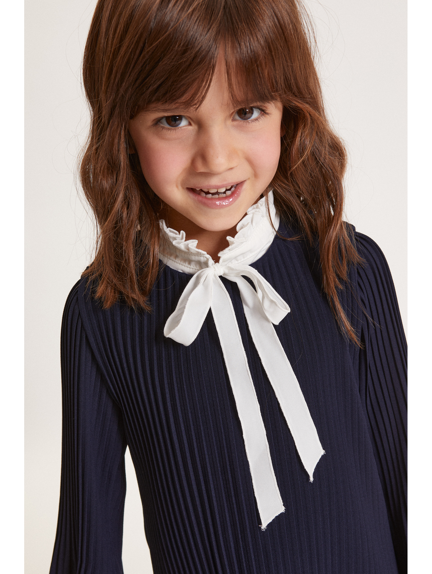 Monnalisa Pleated Dress With Bow In Black