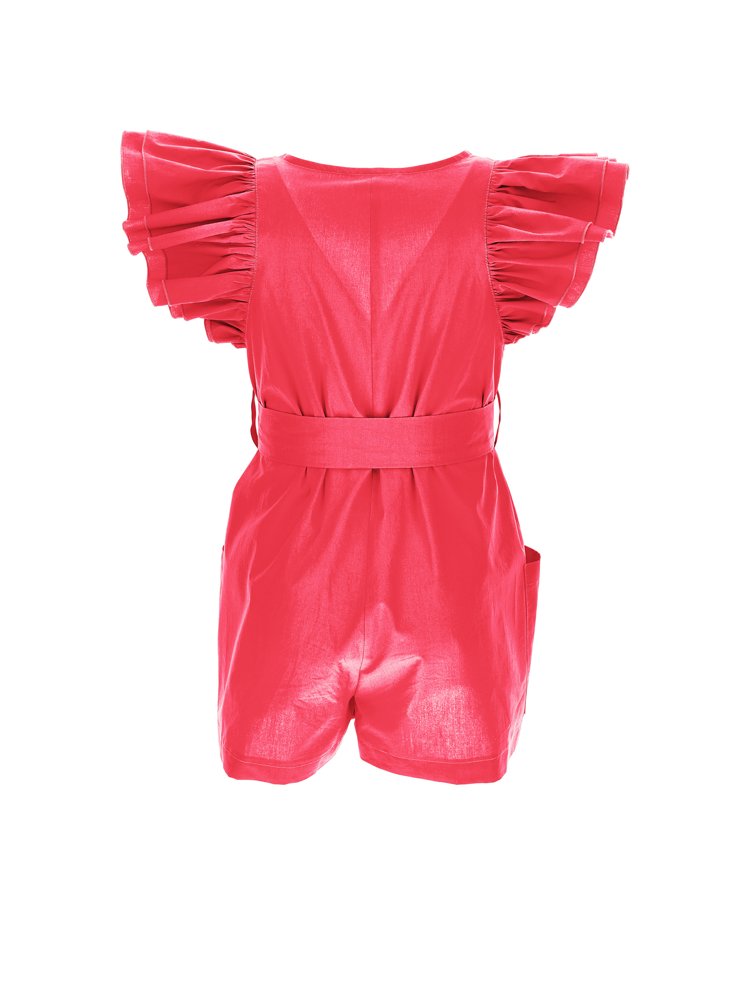 Shop Monnalisa Poplin Jumpsuit With Large Pockets In Bright Peach Pink
