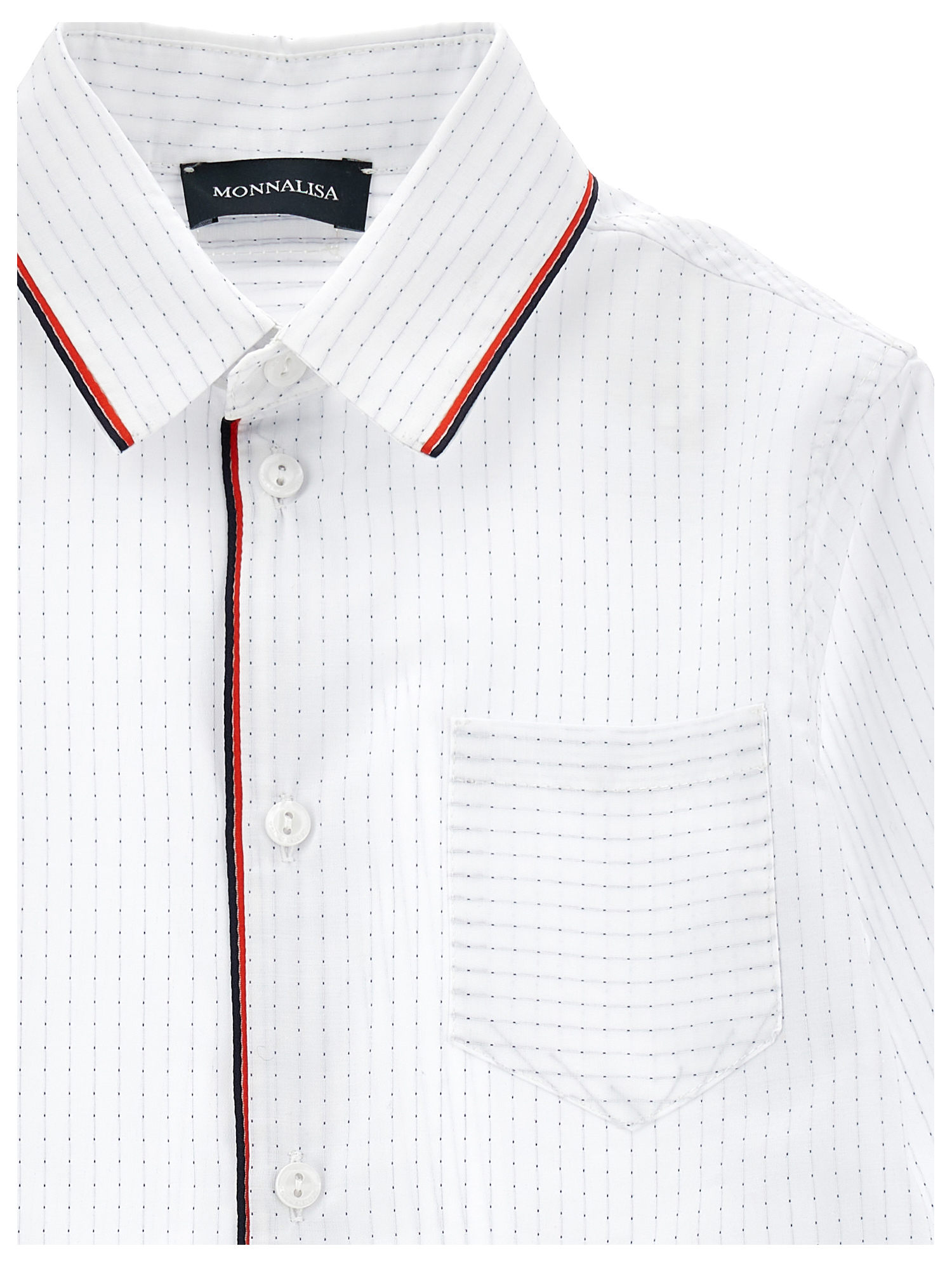 Monnalisa Micro Polka Dot Stripe Shirt In Cream + Navy Blue