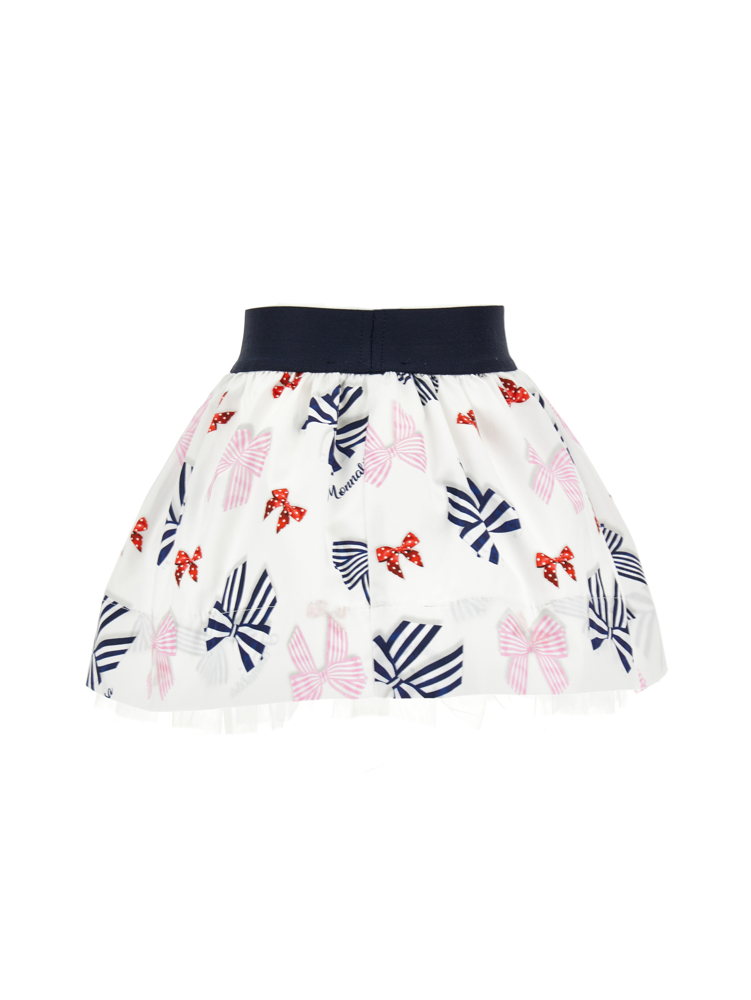 Shop Monnalisa Cotton Skirt With Logoed Elastic In White + Blue