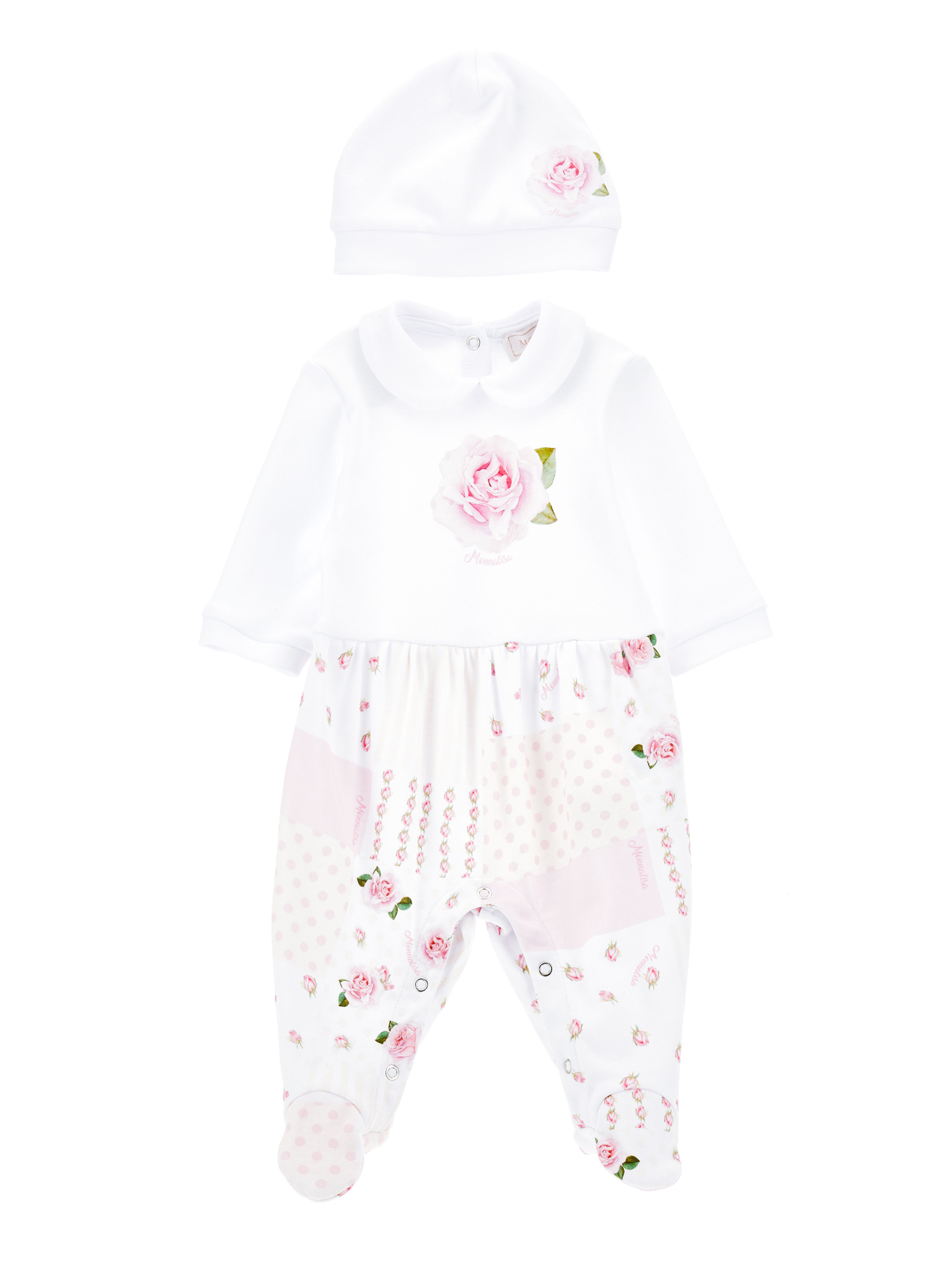 Monnalisa Two-piece Floral Cotton Outfit For A Baby Girl In White