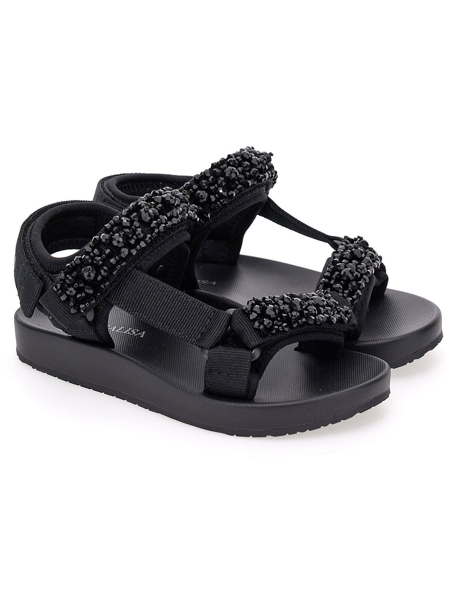 Shop Monnalisa Technical Sandals With Pearls In Black