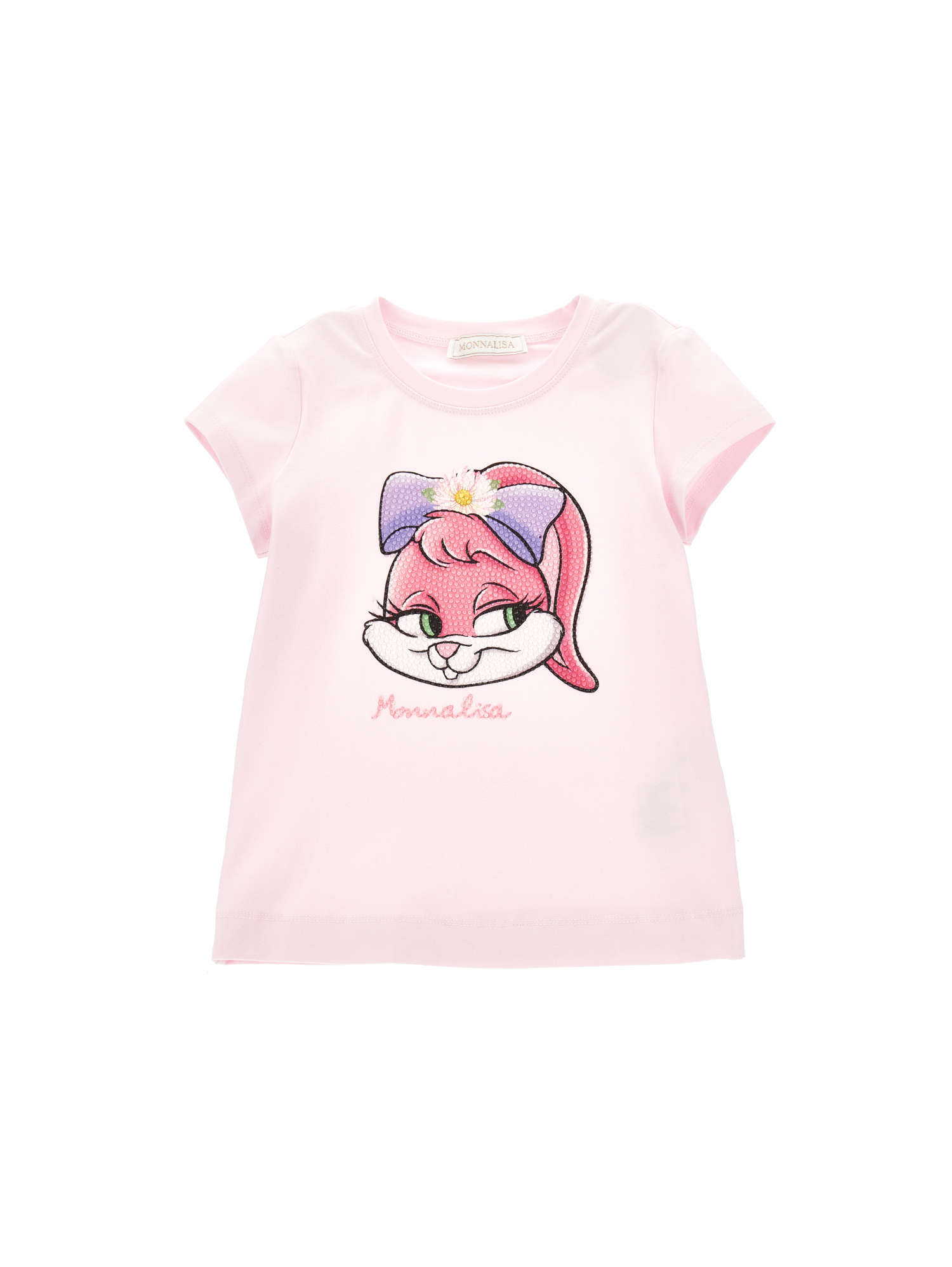 Monnalisa Rhinestone Bunny T-shirt In Rosa Fairy Tale